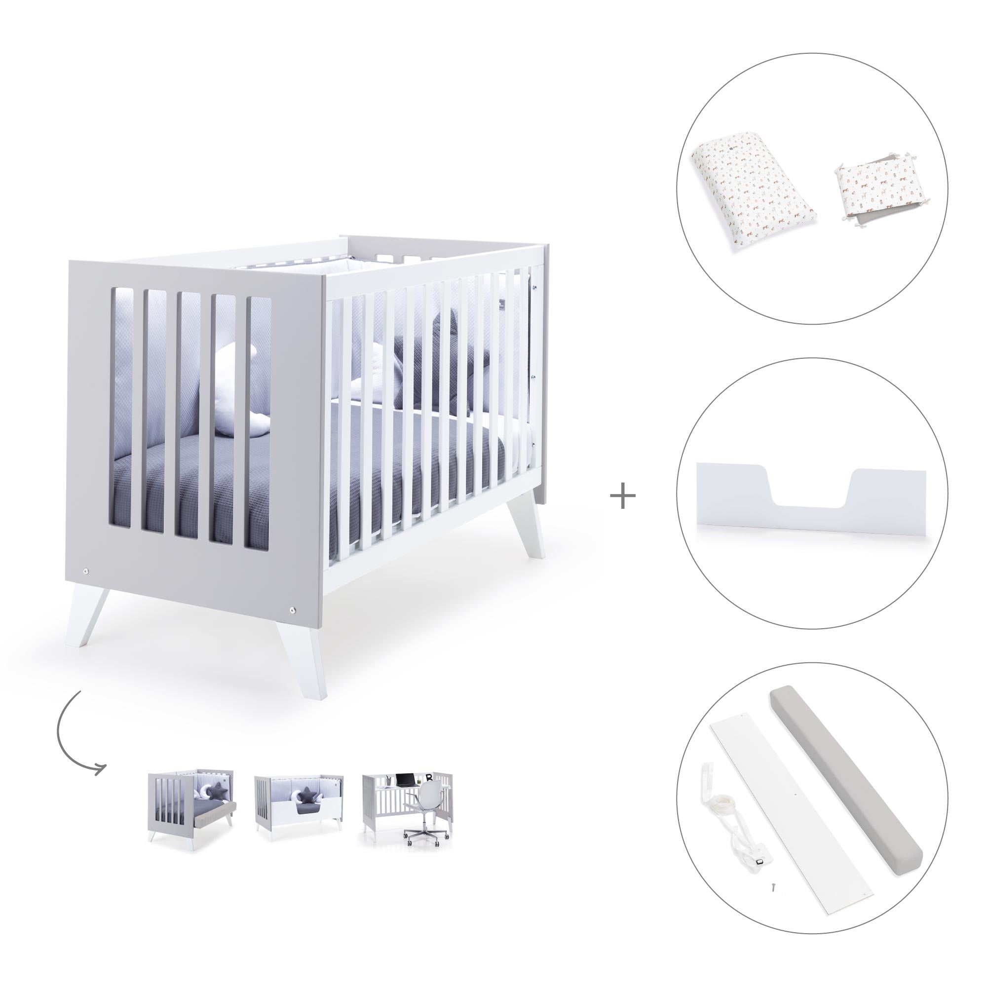 Cuna colecho 60x120 cm (4en1) blanco/gris · Nexo Due Grey C187D-M7778