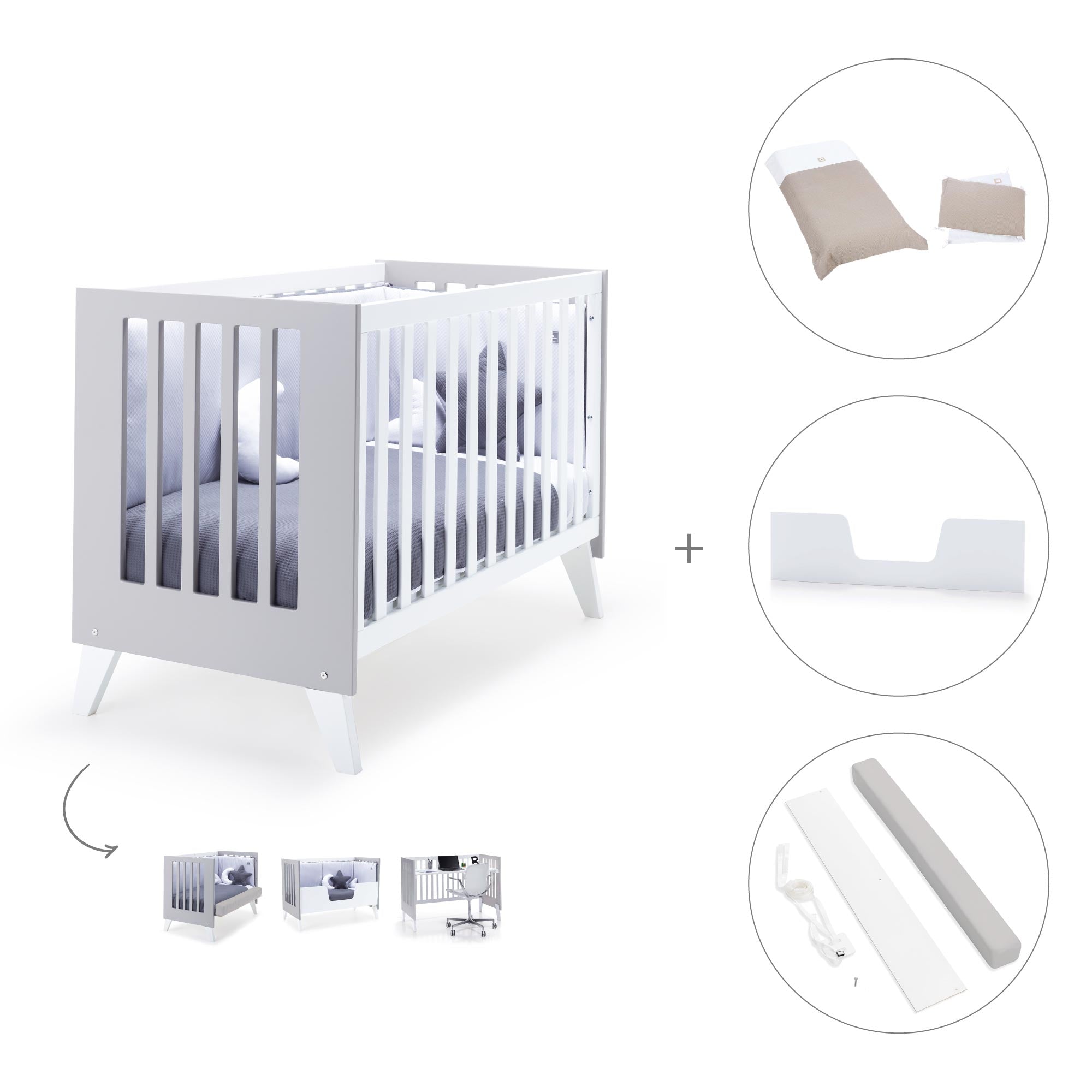 Cuna colecho 60x120 cm (4en1) blanco/gris · Nexo Due Grey C187D-M7778