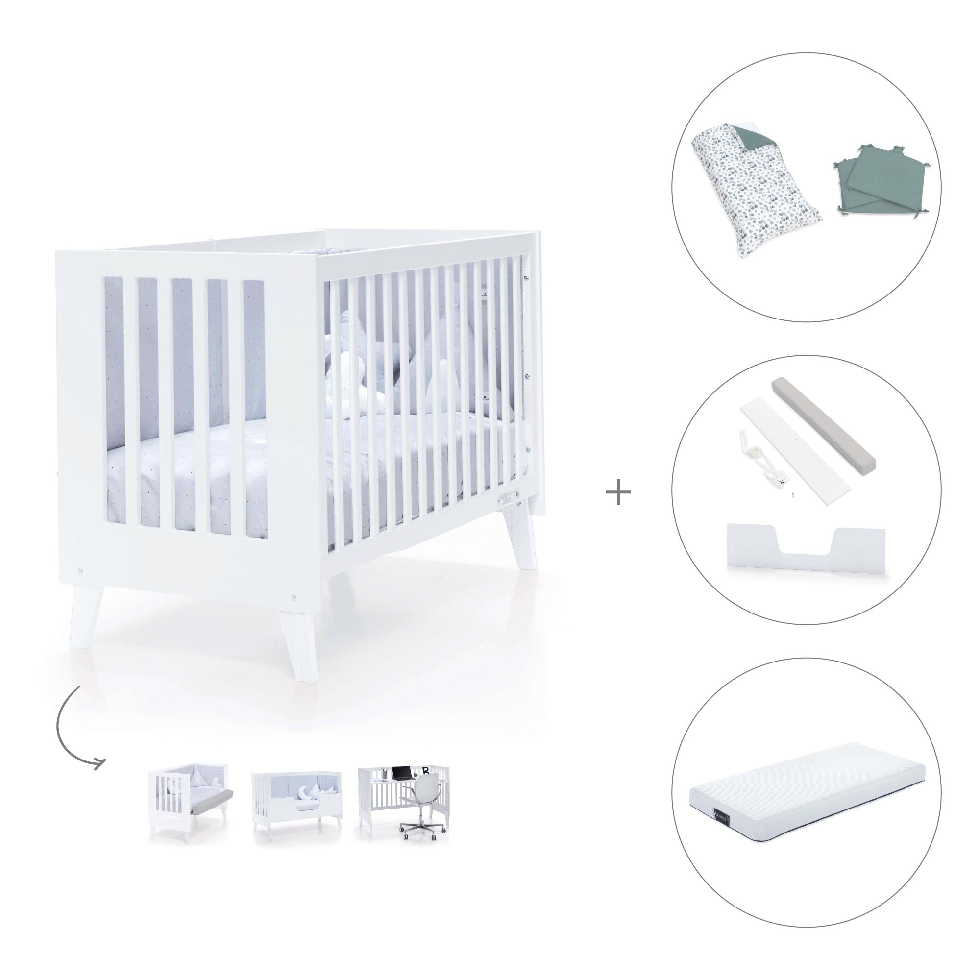 Cuna colecho blanca 60x120 cm (4en1) · Nexo Due White C187D-M7700