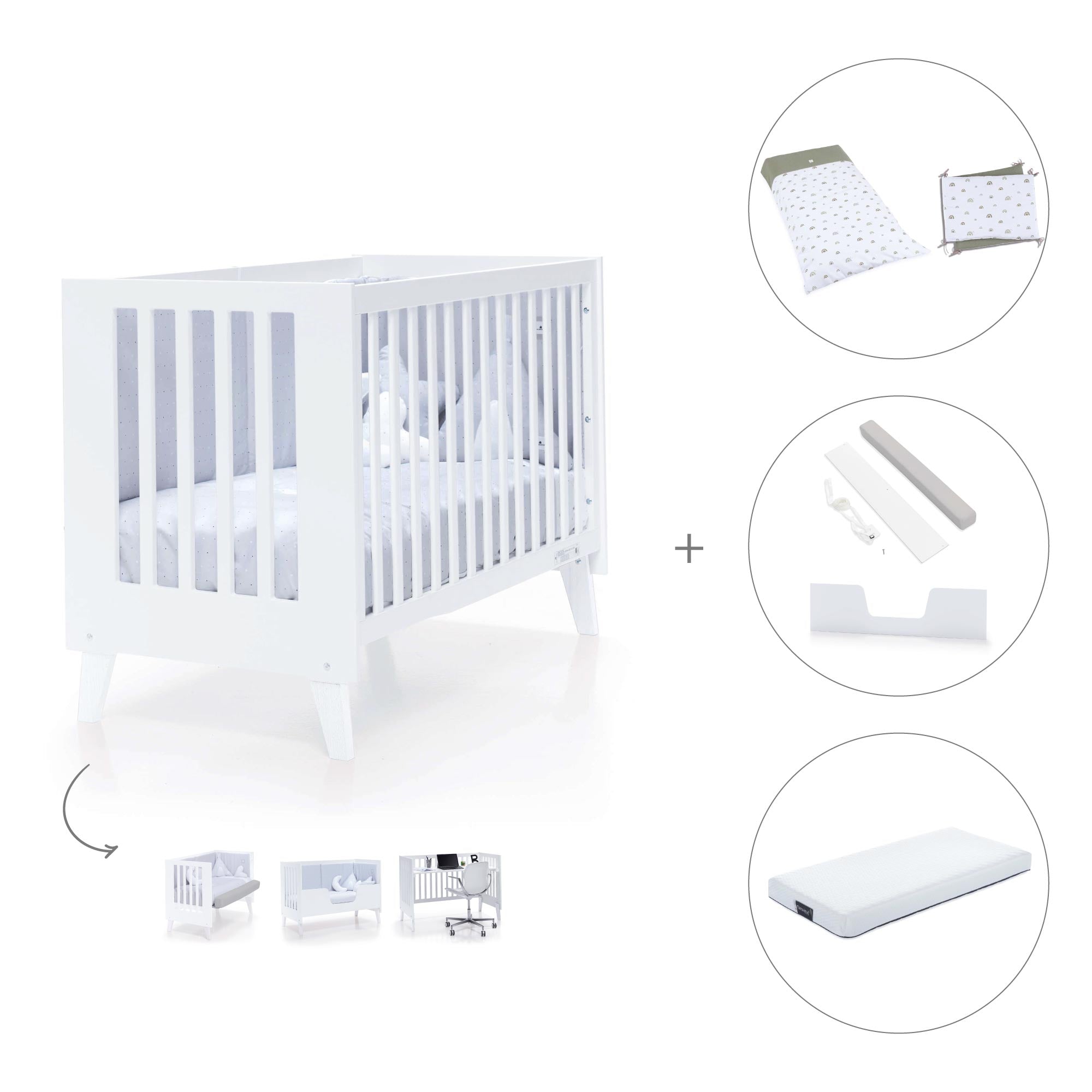 Cuna colecho blanca 60x120 cm (4en1) · Nexo Due White C187D-M7700