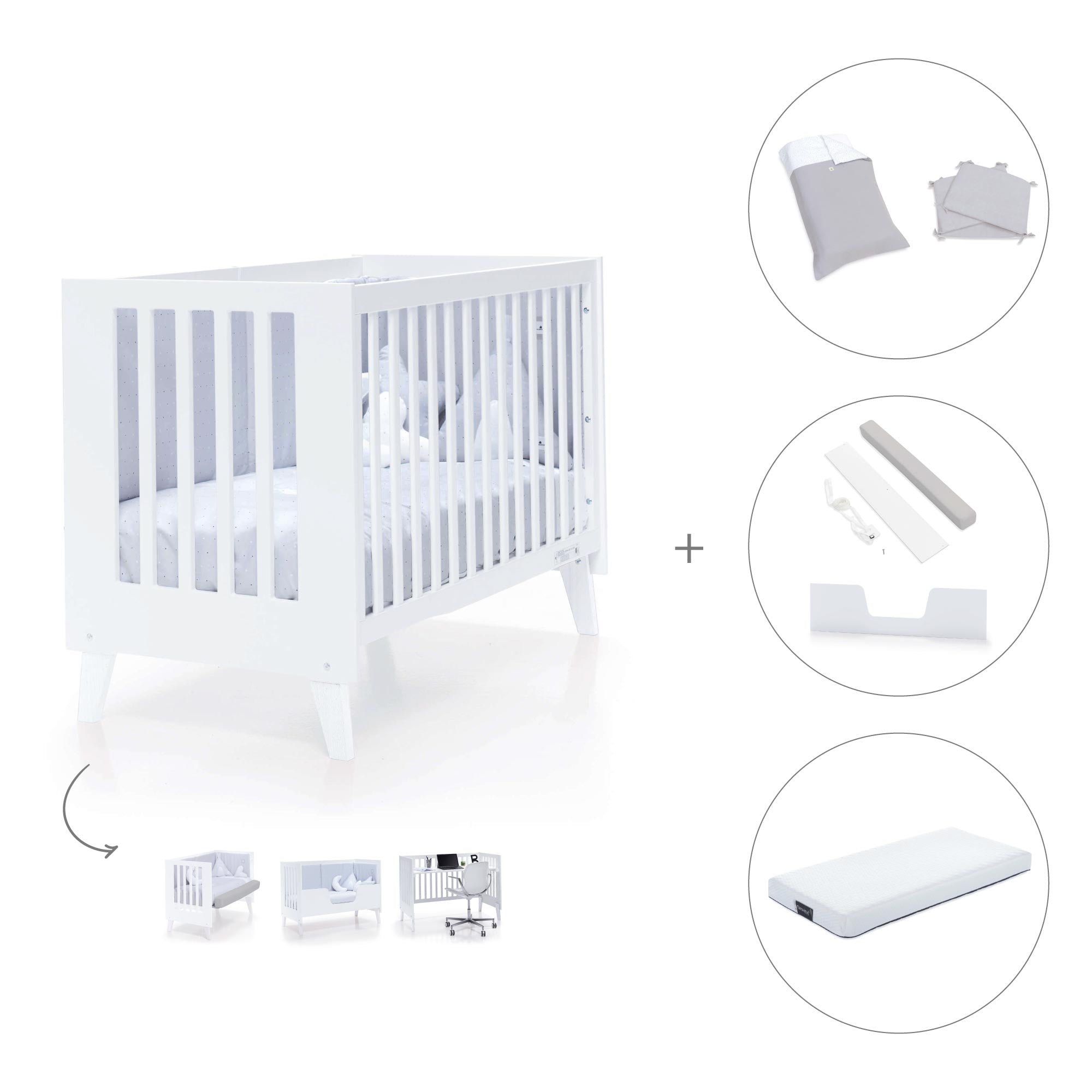 Cuna colecho blanca 60x120 cm (4en1) · Nexo Due White C187D-M7700