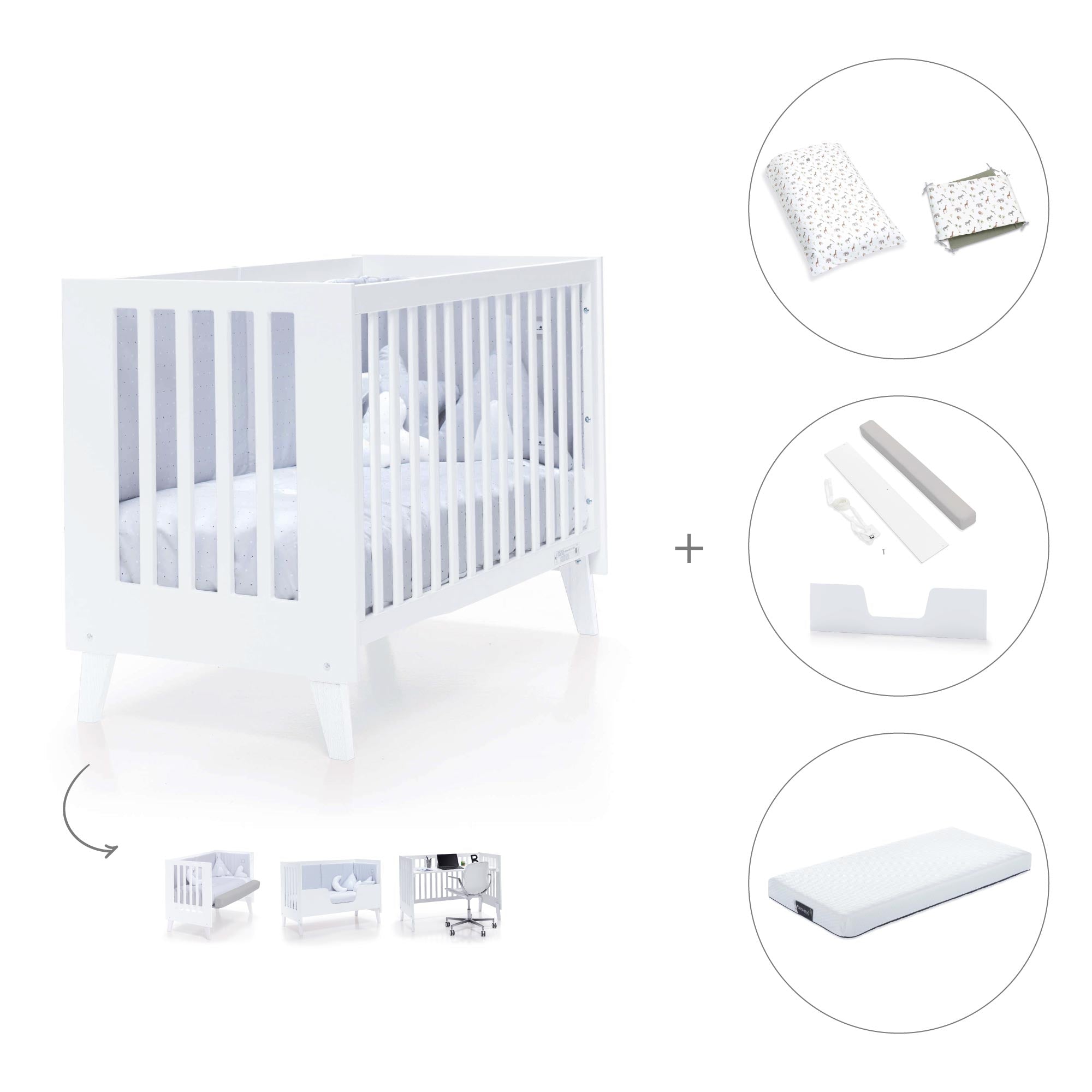 Cuna colecho blanca 60x120 cm (4en1) · Nexo Due White C187D-M7700
