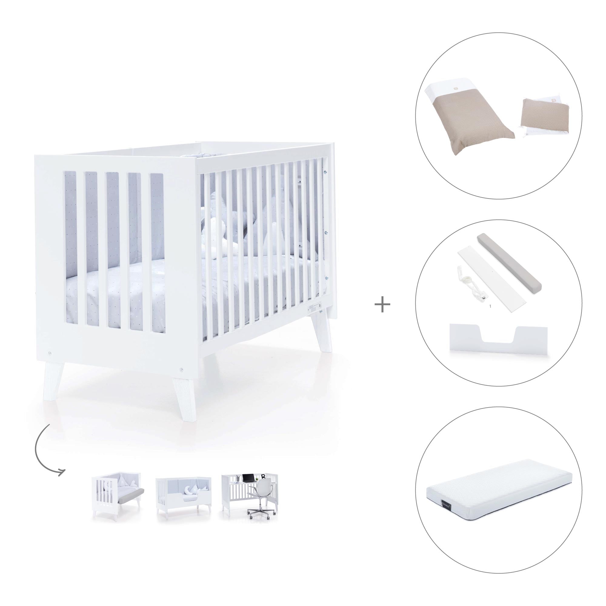 Cuna colecho blanca 60x120 cm (4en1) · Nexo Due White C187D-M7700