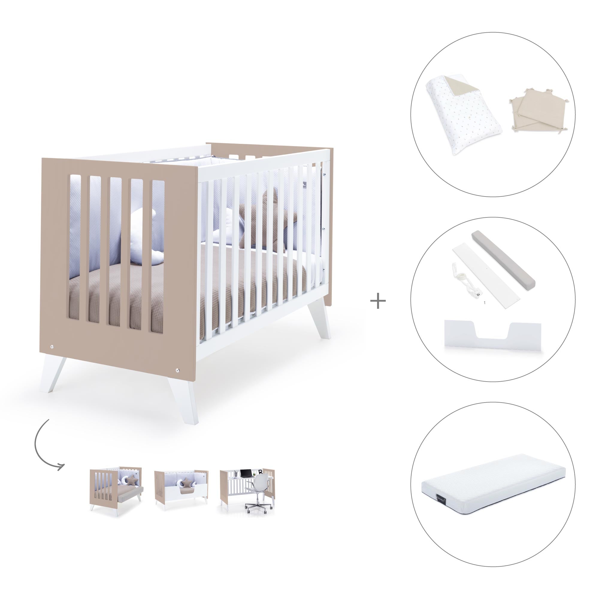 Cuna colecho 60x120 cm (4en1) blanco/beige · Nexo Due Arena C187D-M7753