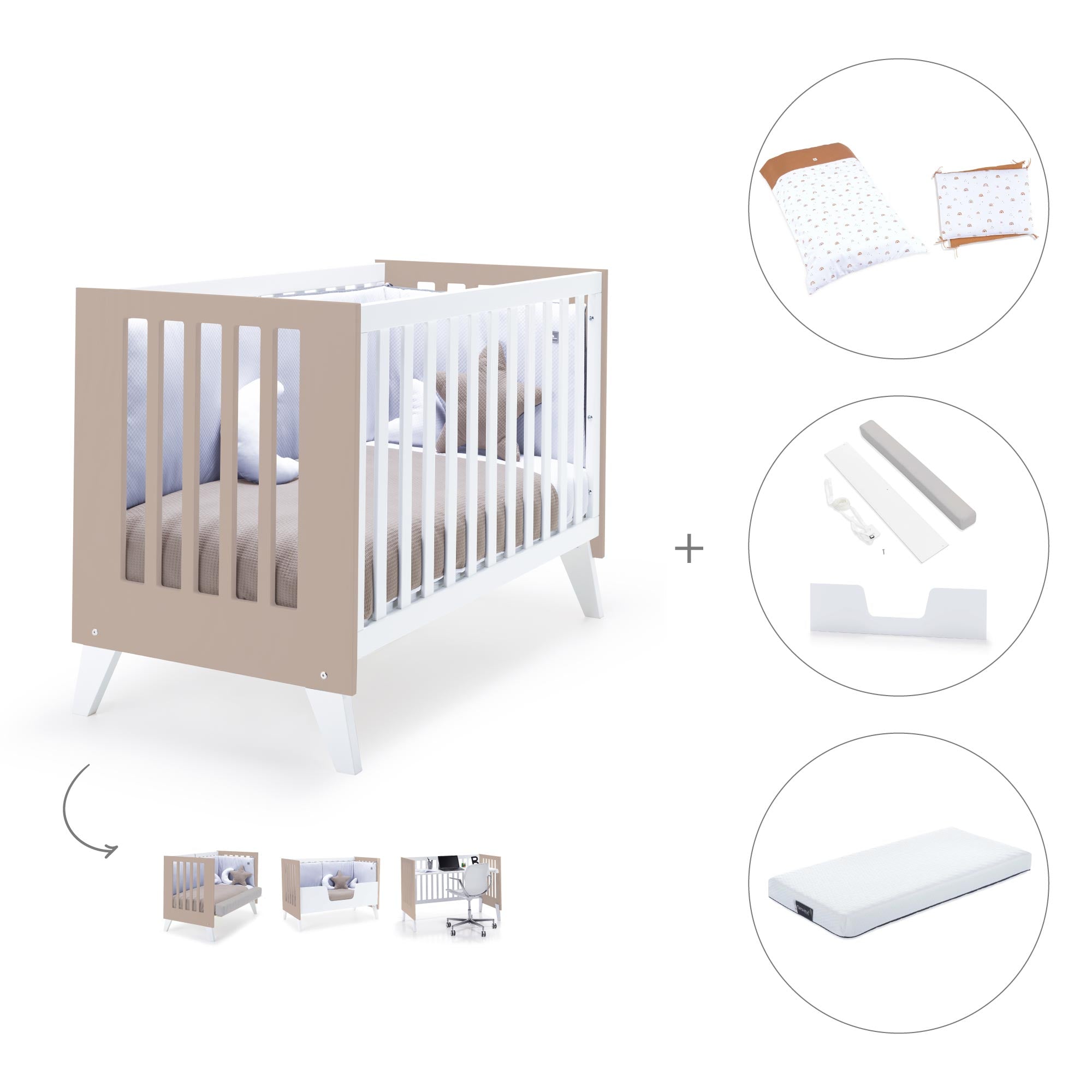Cuna colecho 60x120 cm (4en1) blanco/beige · Nexo Due Arena C187D-M7753