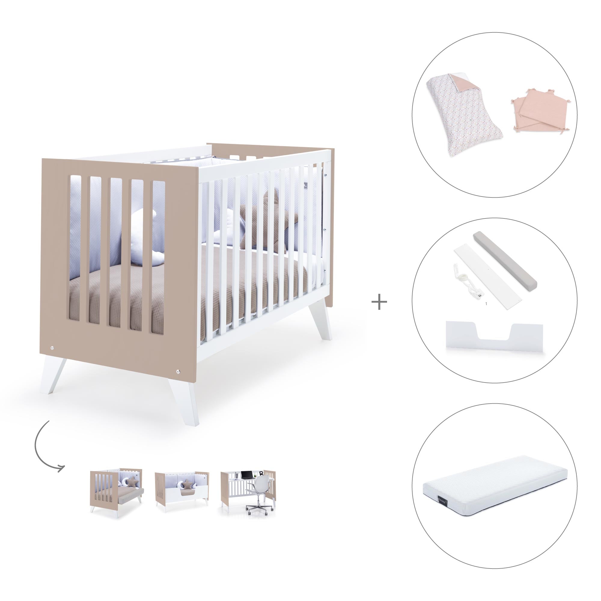 Cuna colecho 60x120 cm (4en1) blanco/beige · Nexo Due Arena C187D-M7753