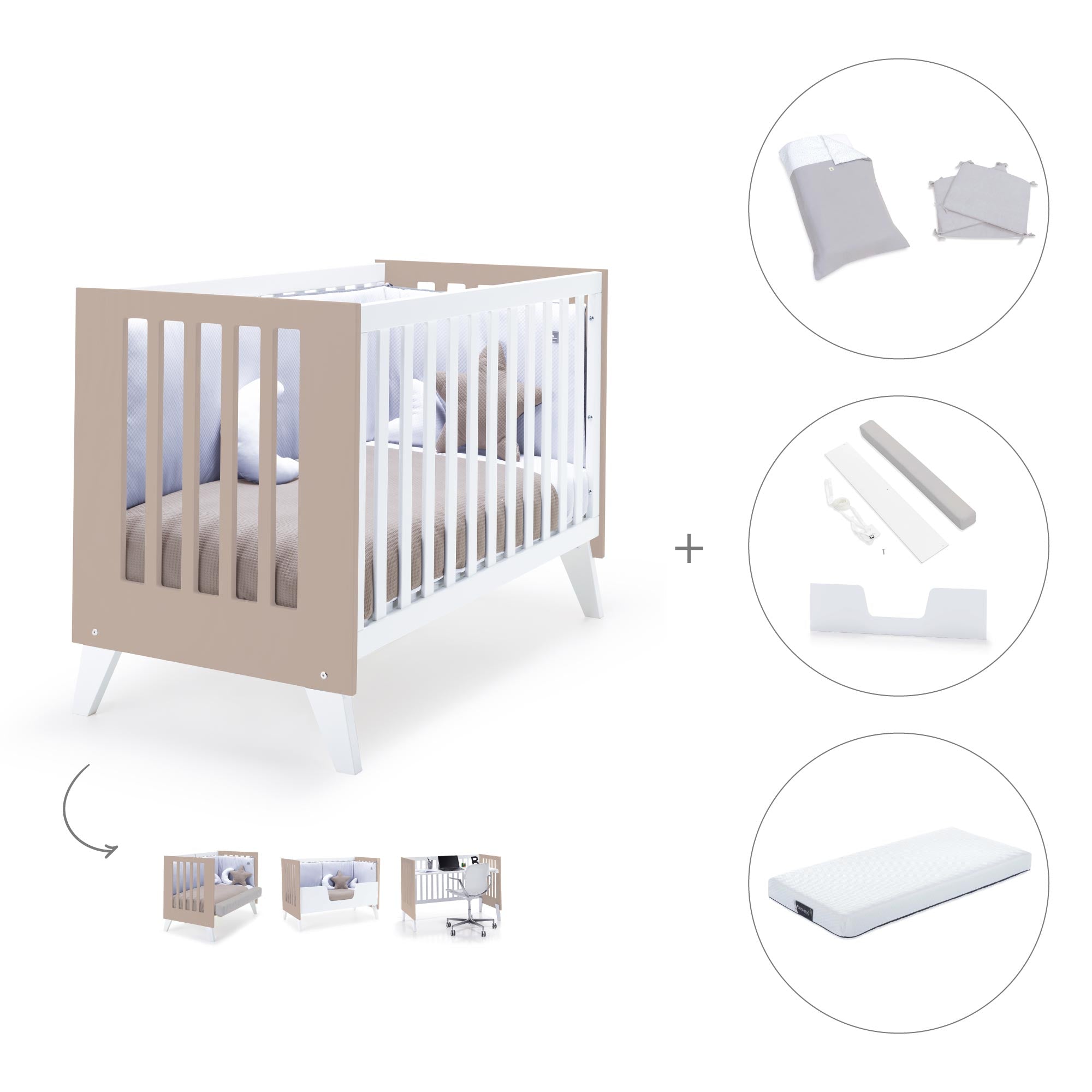 Cuna colecho 60x120 cm (4en1) blanco/beige · Nexo Due Arena C187D-M7753