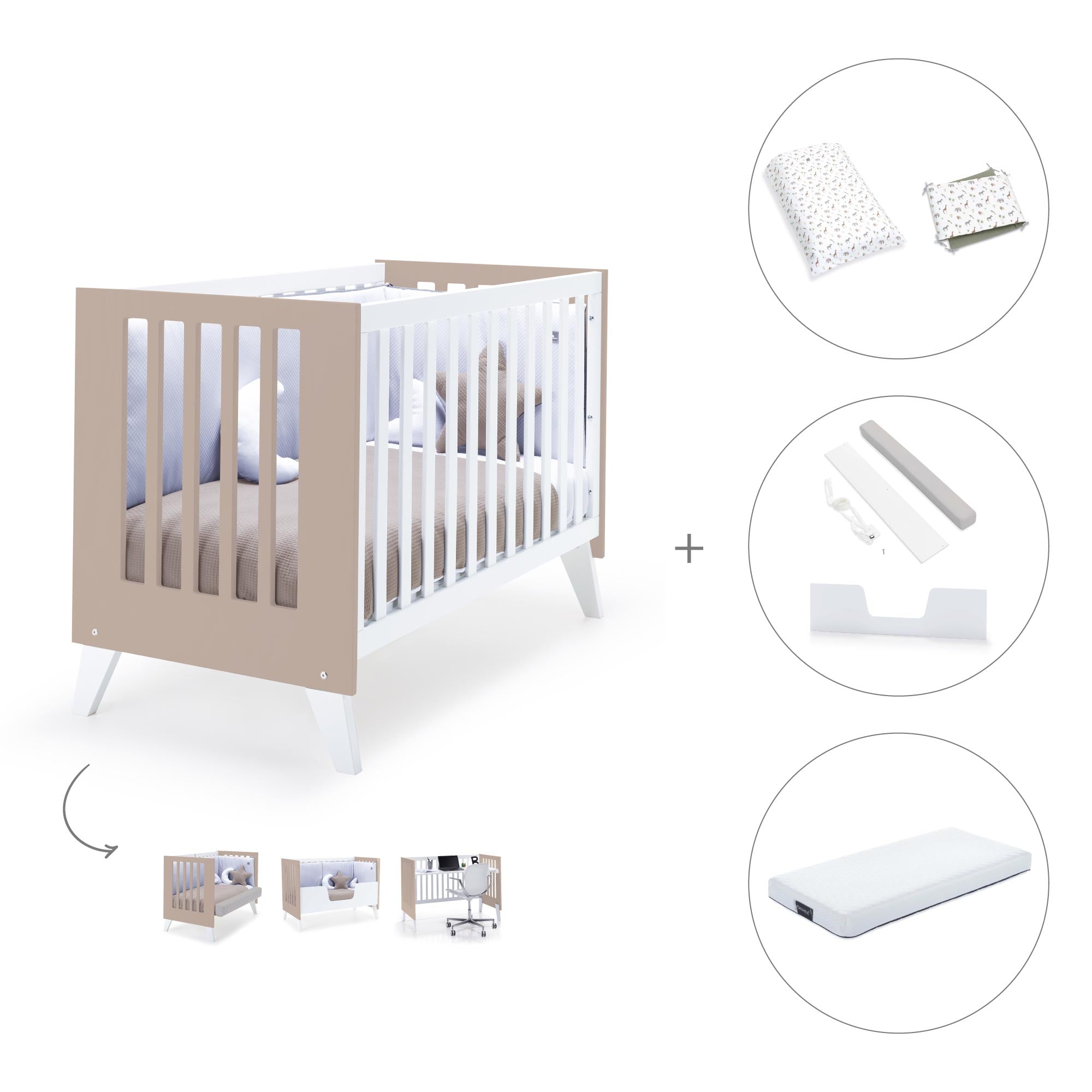 Cuna colecho 60x120 cm (4en1) blanco/beige · Nexo Due Arena C187D-M7753