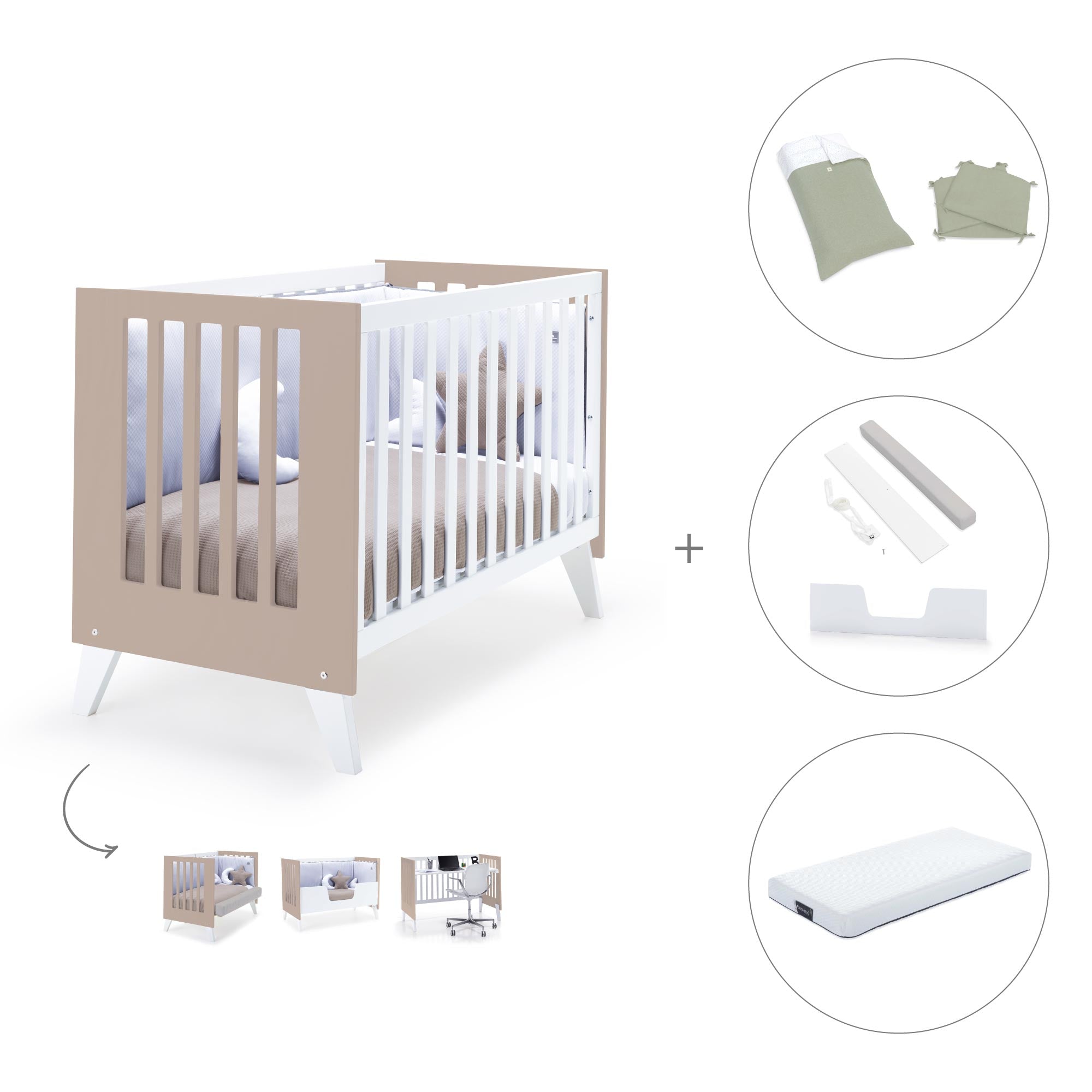 Cuna colecho 60x120 cm (4en1) blanco/beige · Nexo Due Arena C187D-M7753