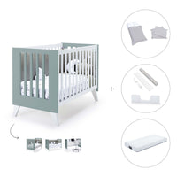 Cuna colecho 60x120 cm (4en1) blanco/verde eucalipto · Nexo Due Eucalyptus C187D-M7757