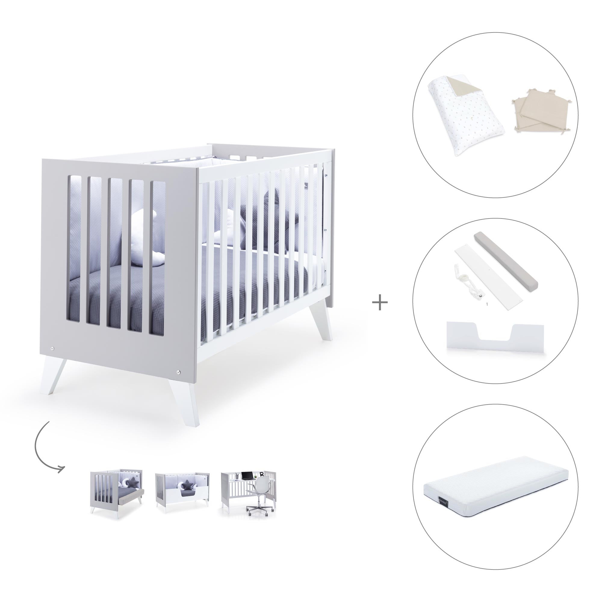 Cuna colecho 60x120 cm (4en1) blanco/gris · Nexo Due Grey C187D-M7778