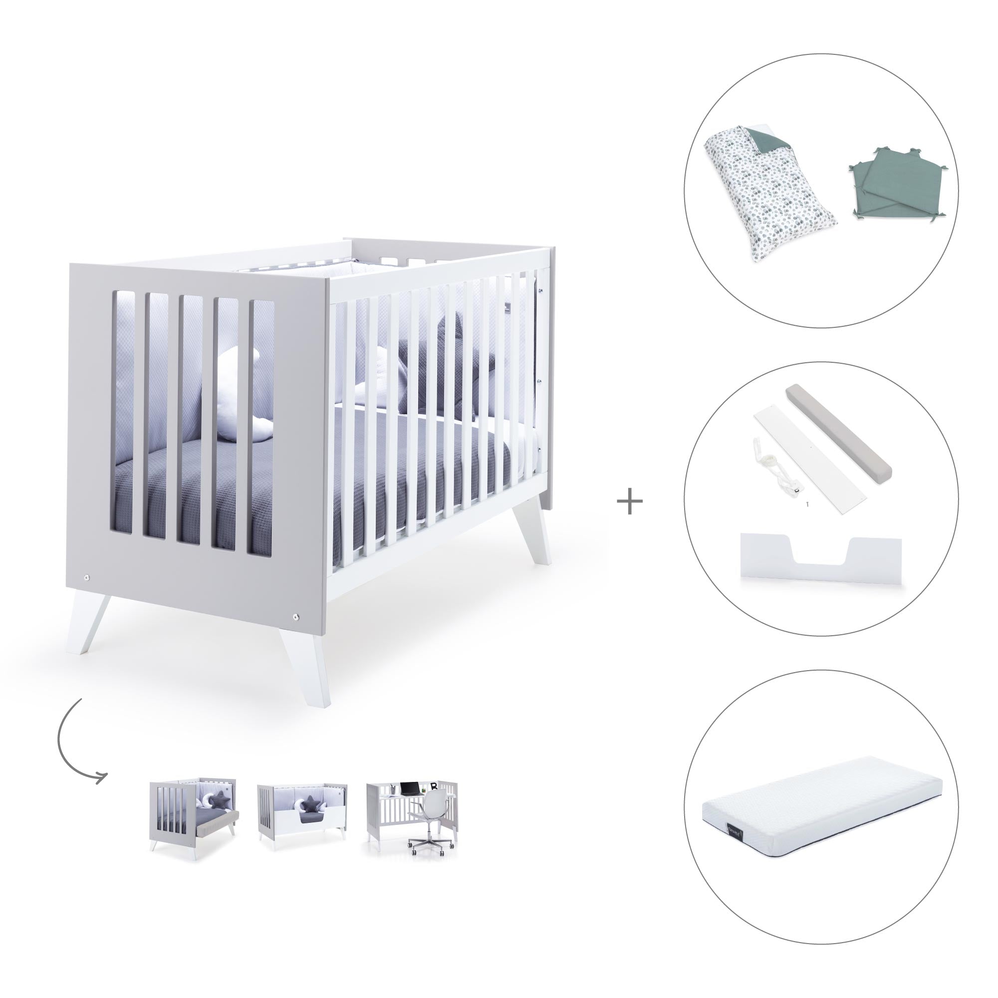 Cuna colecho 60x120 cm (4en1) blanco/gris · Nexo Due Grey C187D-M7778