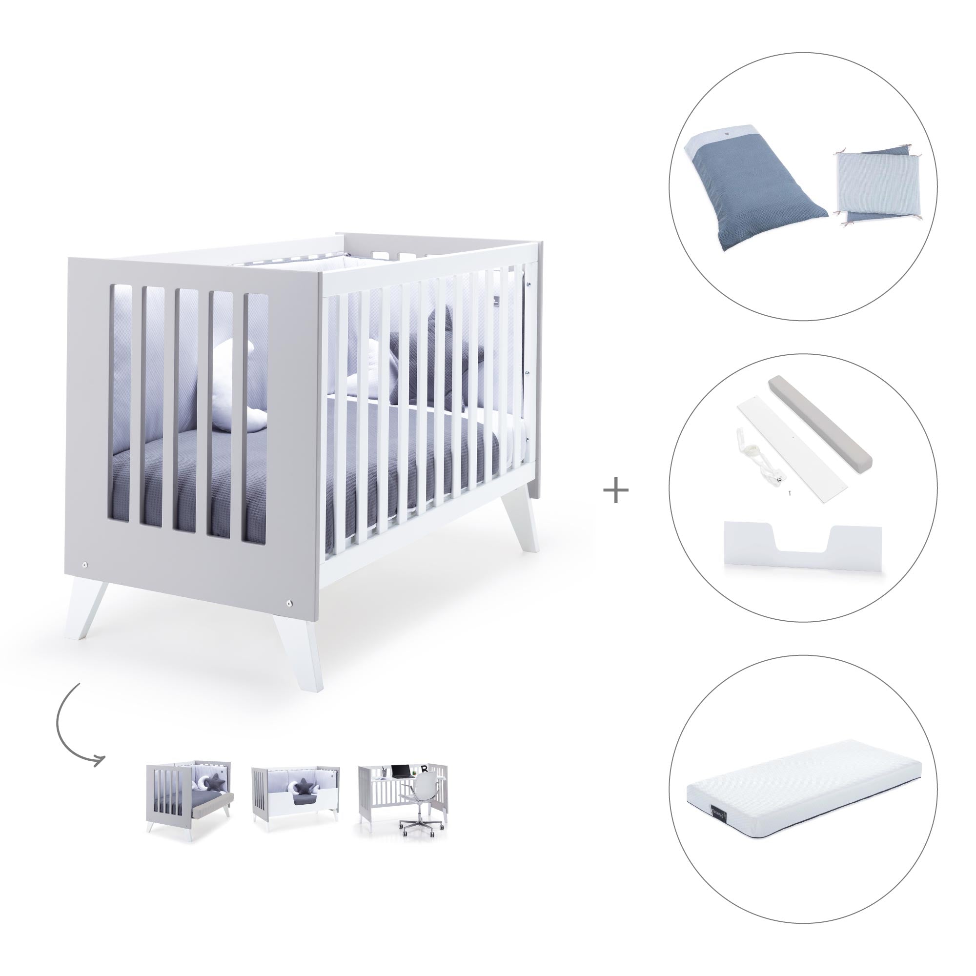 Cuna colecho 60x120 cm (4en1) blanco/gris · Nexo Due Grey C187D-M7778
