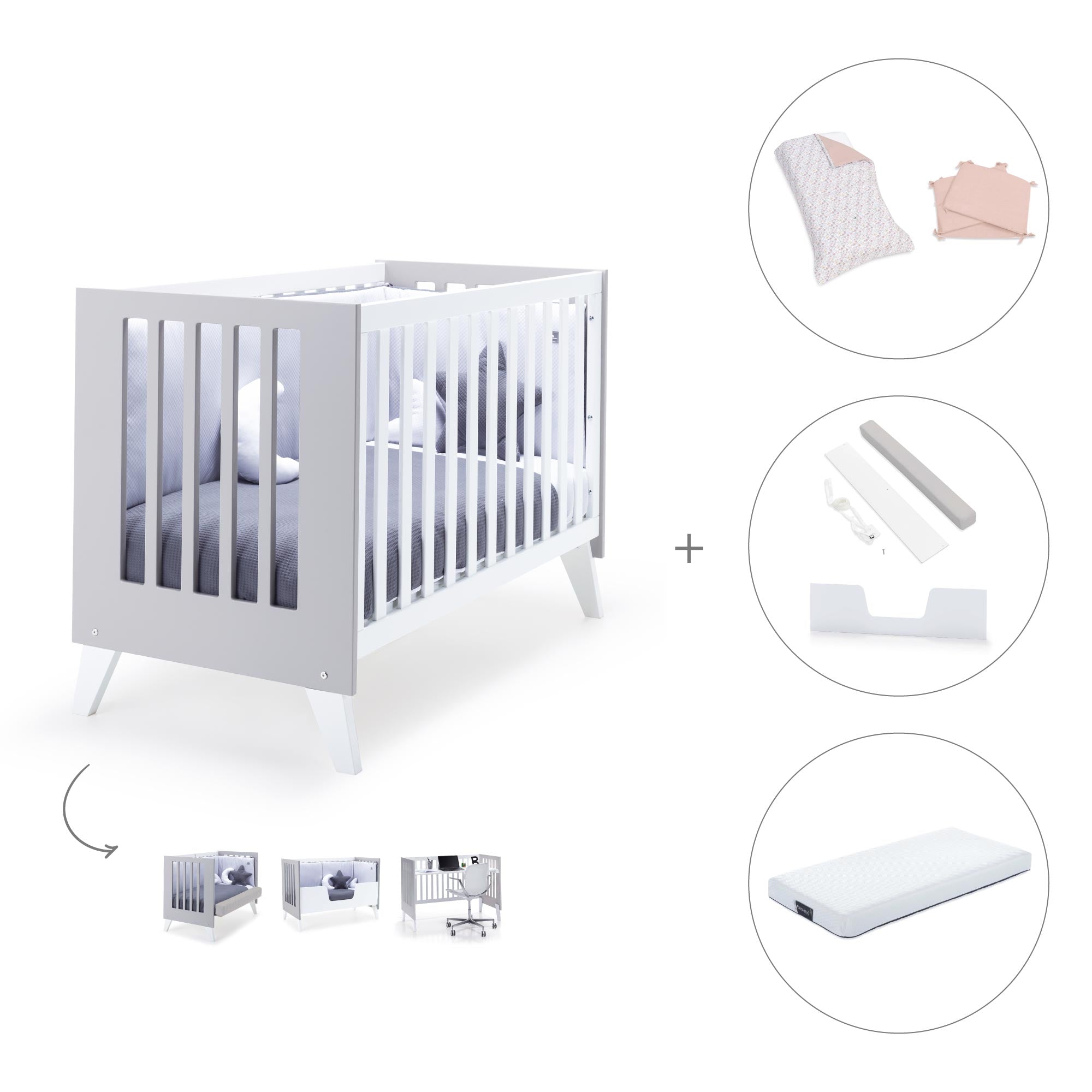 Cuna colecho 60x120 cm (4en1) blanco/gris · Nexo Due Grey C187D-M7778