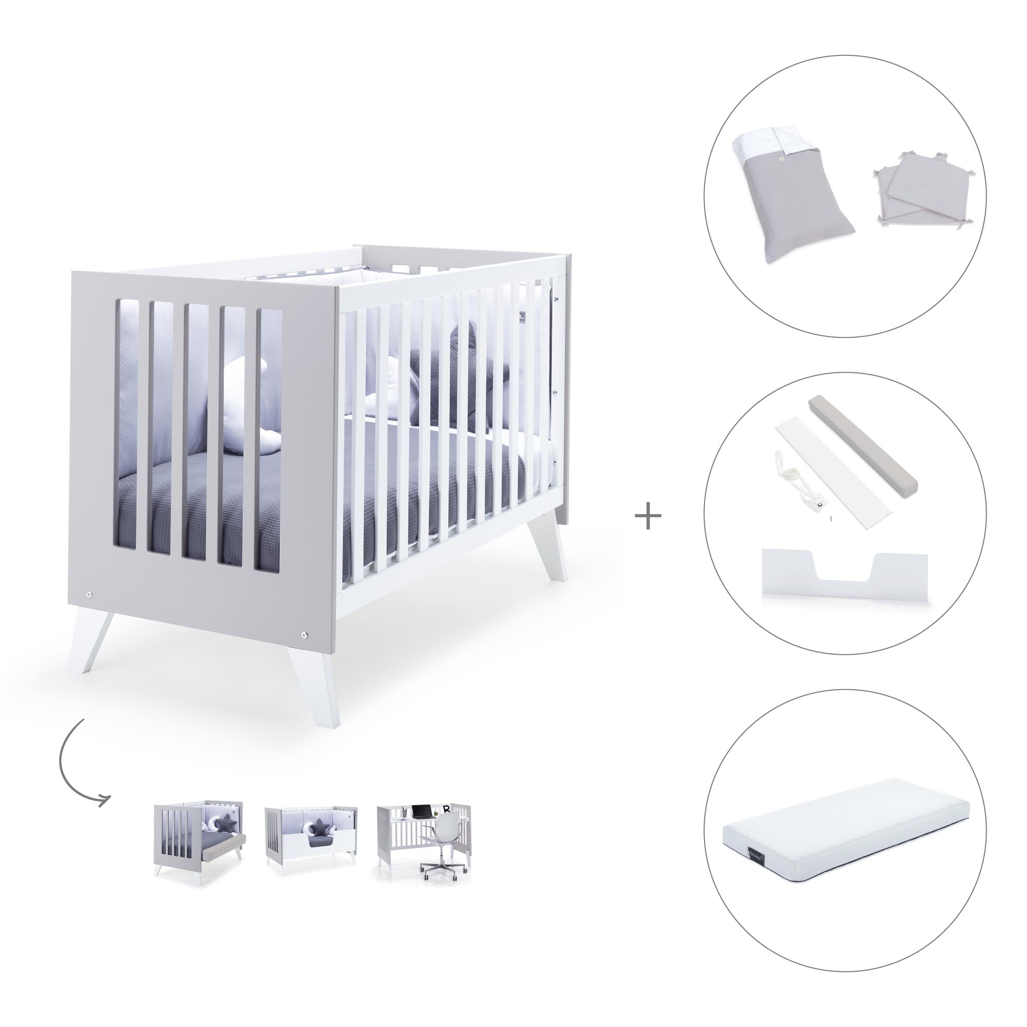 Cuna colecho 60x120 cm (4en1) blanco/gris · Nexo Due Grey C187D-M7778