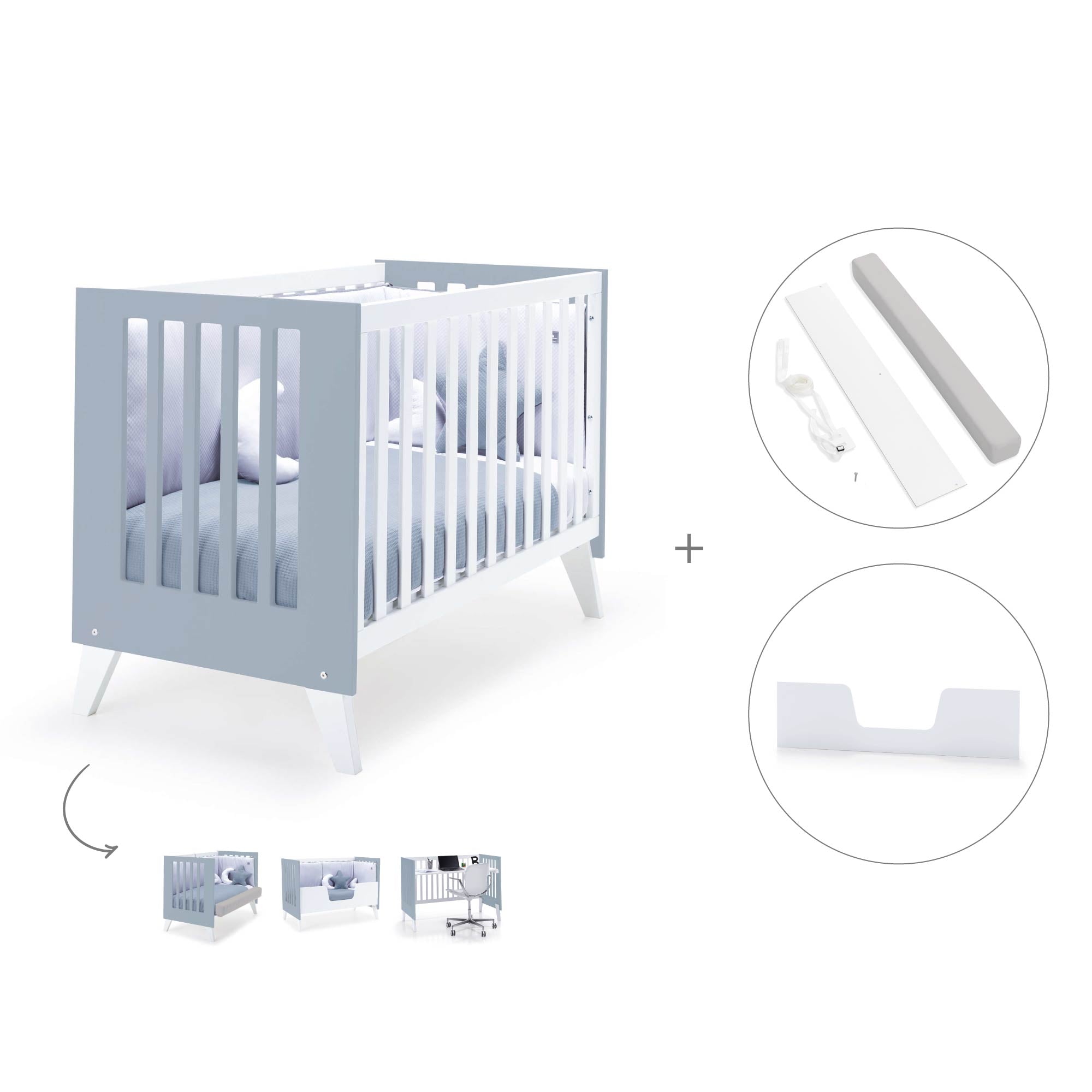 Cuna colecho 60x120 cm (4en1) blanco/celeste · Nexo Due Blu denim C187D-M7741