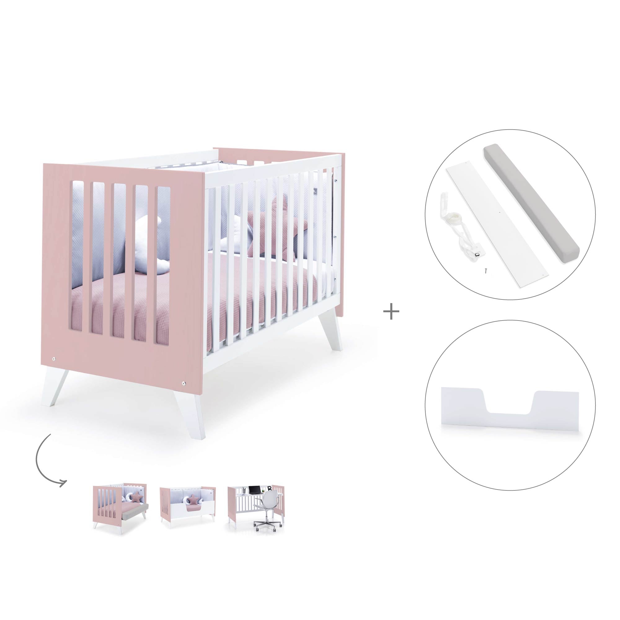 Cuna de colecho 60x120 cm (4en1) rosa pastel · Nexo Due Flamingo C187D-M7742
