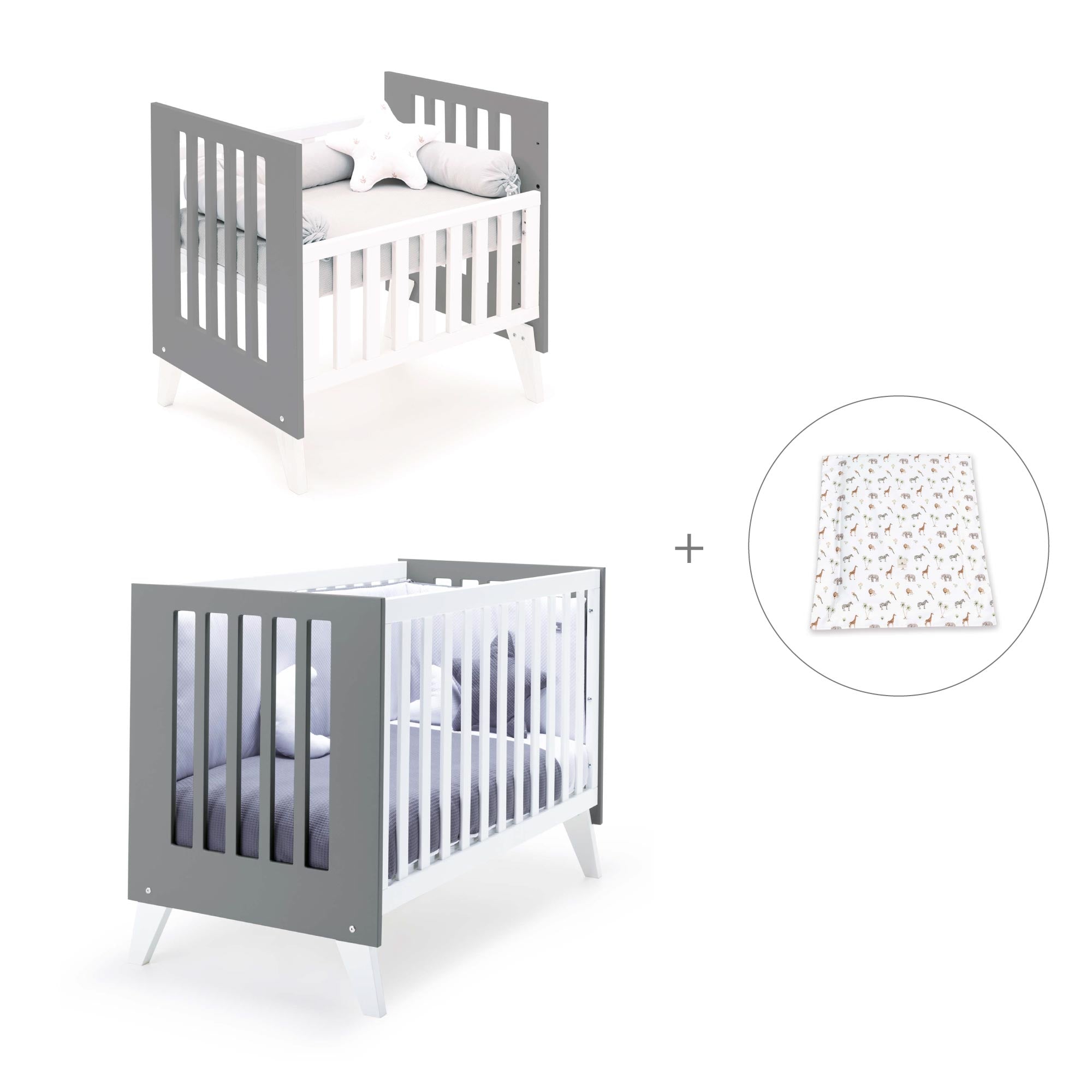 Minicuna y cuna todo en uno (7en1) blanca/antracita · Nexo Tre Antracita C187T-M7758