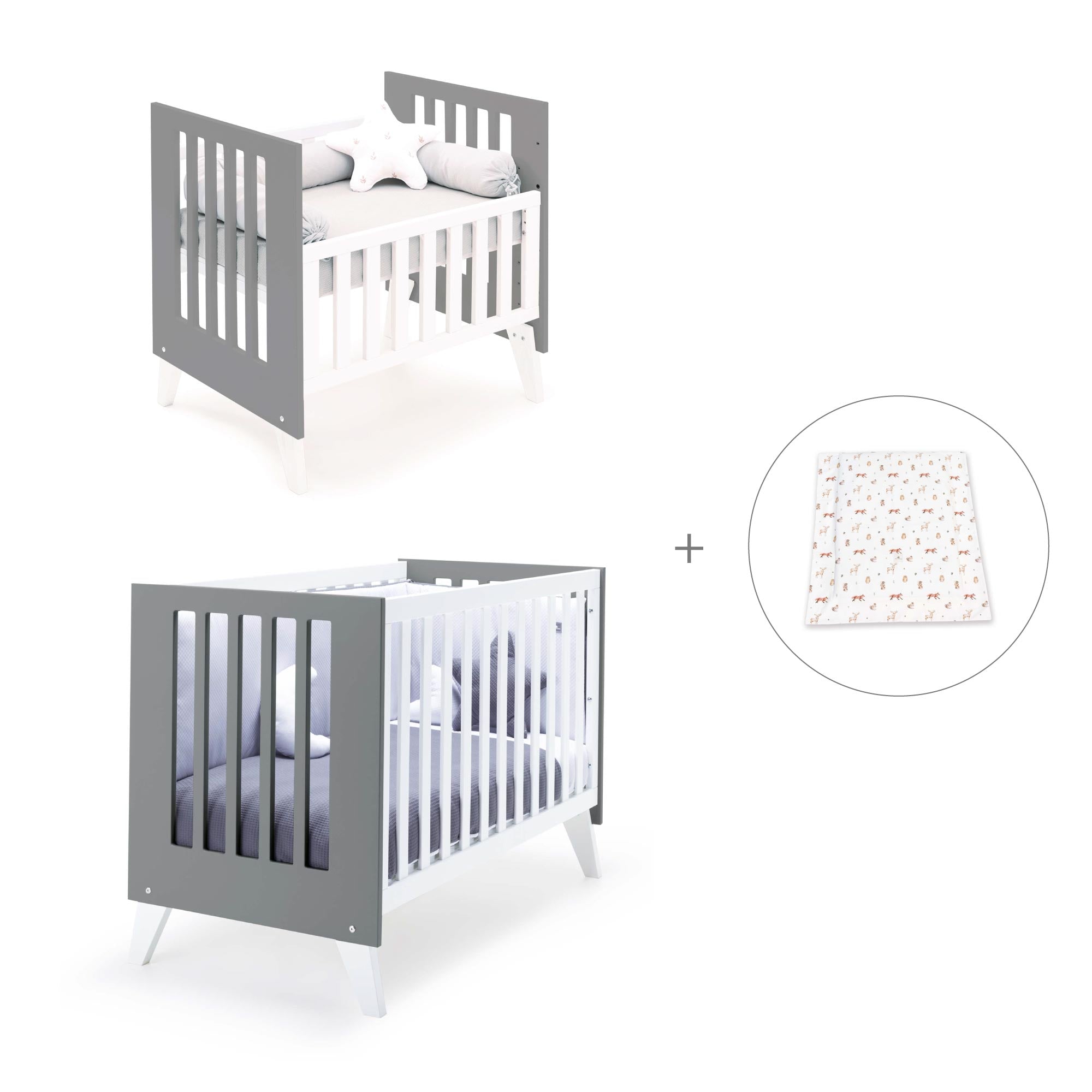 Minicuna y cuna todo en uno (7en1) blanca/antracita · Nexo Tre Antracita C187T-M7758