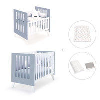 Minicuna y cuna todo en uno (7en1) blanca/azul · Nexo Tre Blu denim C187T-M7741
