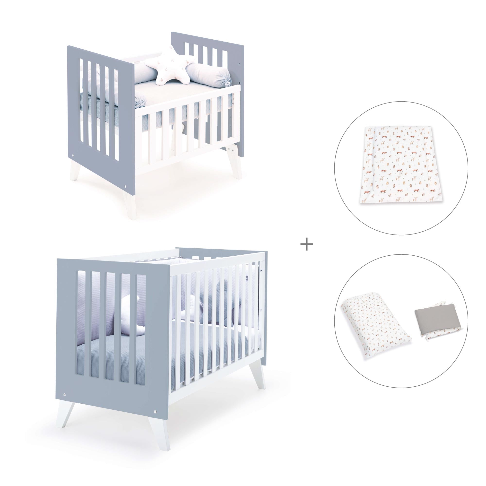 Minicuna y cuna todo en uno (7en1) blanca/azul · Nexo Tre Blu denim C187T-M7741