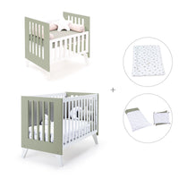 Minicuna y cuna todo en uno (7en1) blanca/verde-oliva · Nexo Tre Erba C187T-M7756