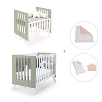 Minicuna y cuna todo en uno (7en1) blanca/verde-oliva · Nexo Tre Erba C187T-M7756