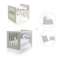 Minicuna y cuna todo en uno (7en1) blanca/verde-oliva · Nexo Tre Erba C187T-M7756