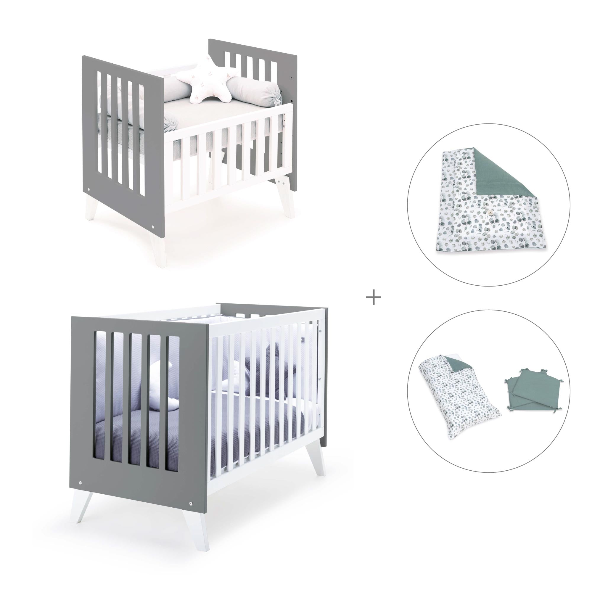 Minicuna y cuna todo en uno (7en1) blanca/antracita · Nexo Tre Antracita C187T-M7758