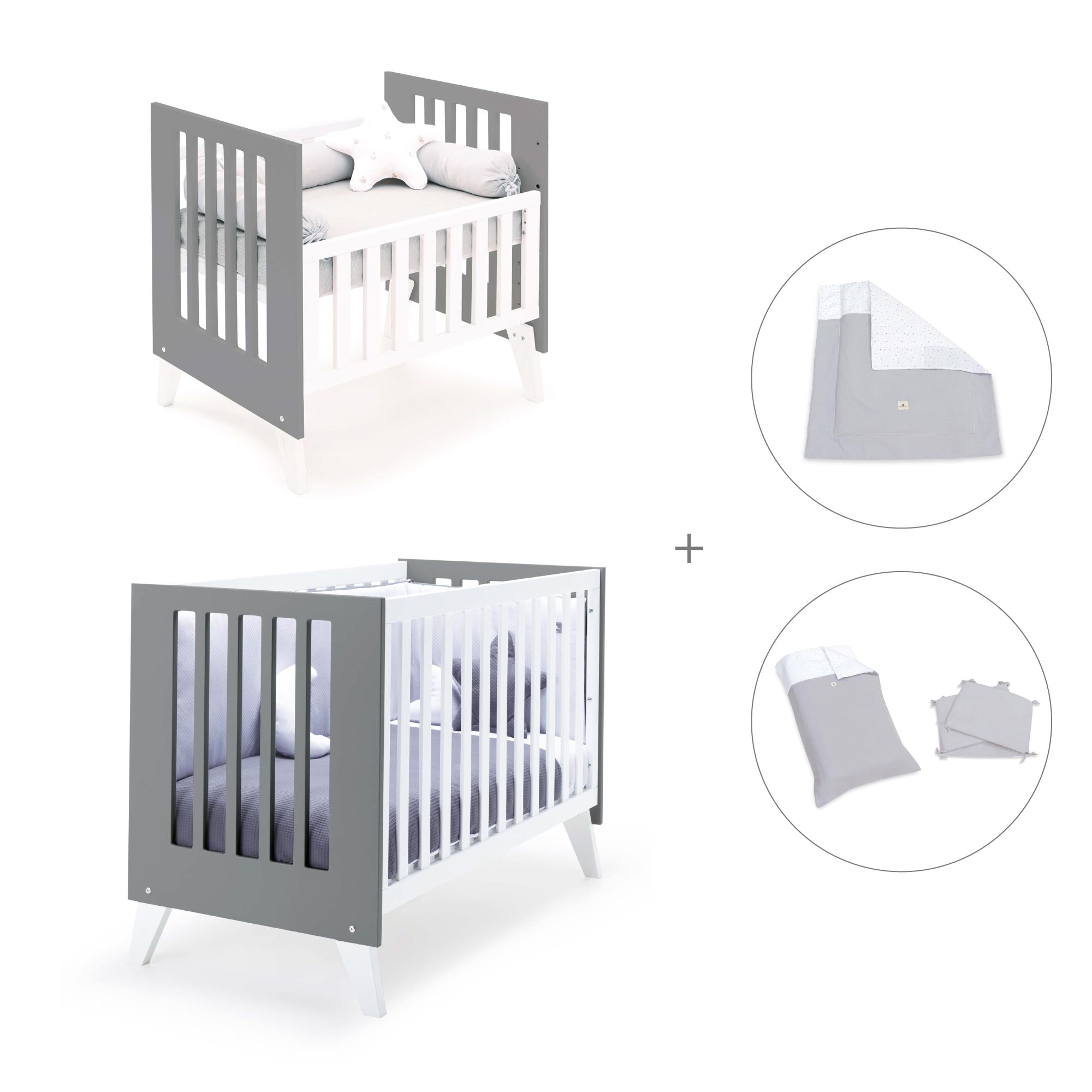 Minicuna y cuna todo en uno (7en1) blanca/antracita · Nexo Tre Antracita C187T-M7758
