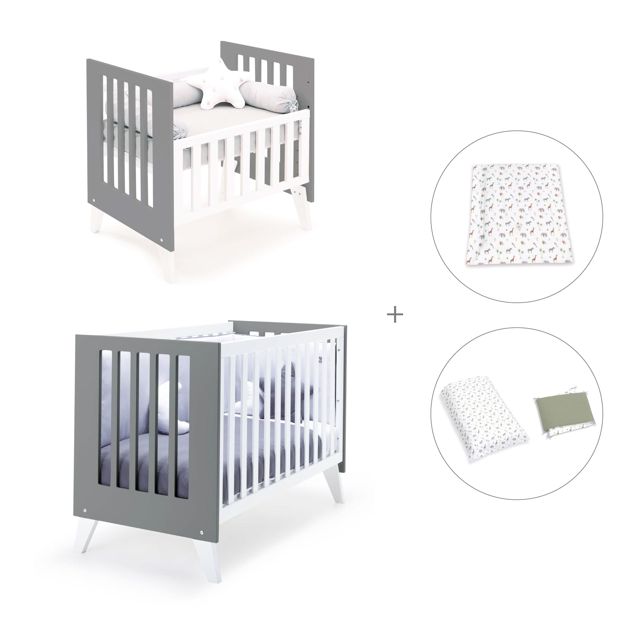 Minicuna y cuna todo en uno (7en1) blanca/antracita · Nexo Tre Antracita C187T-M7758