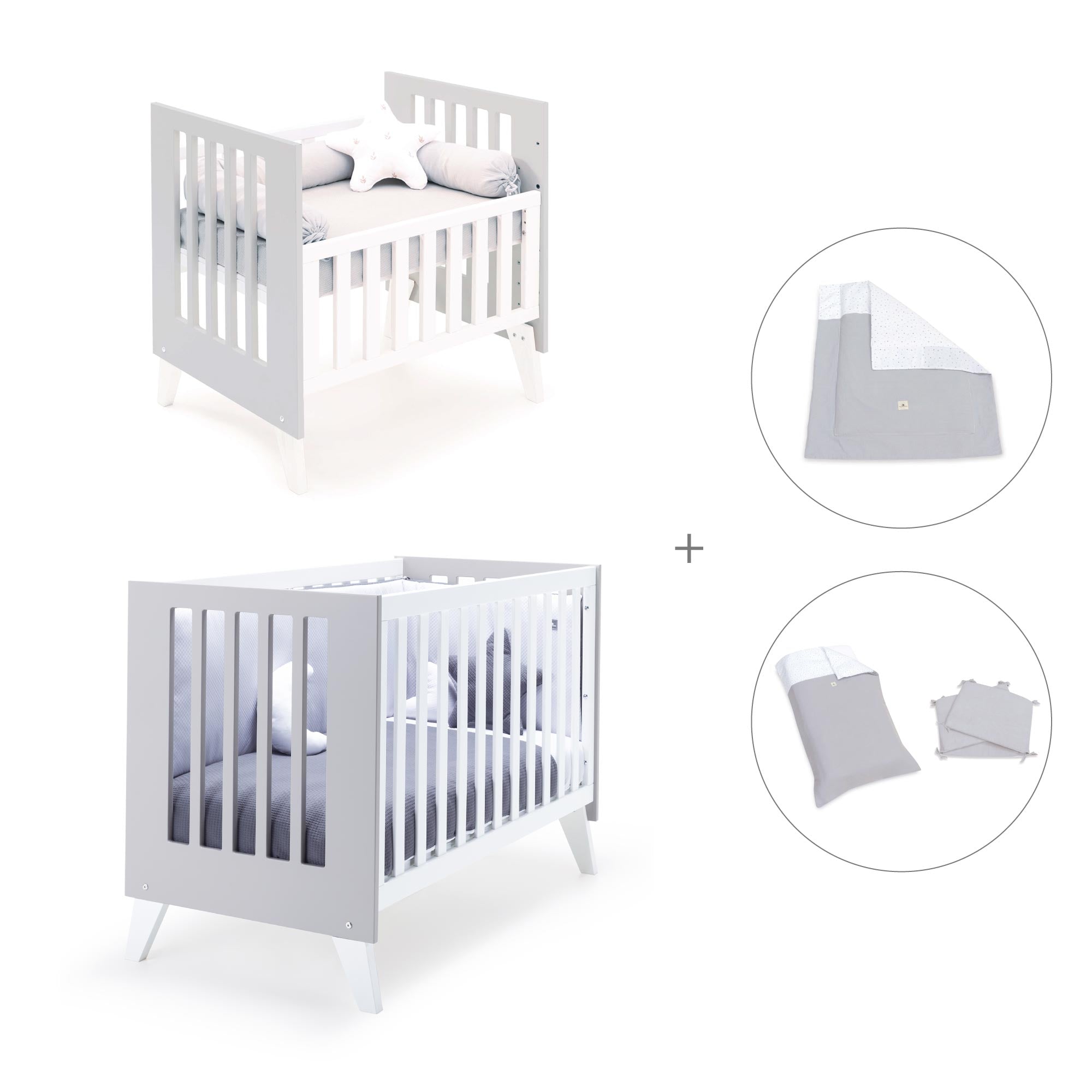 Minicuna y cuna todo en uno (7en1) blanca/gris · Nexo Tre Grey C187T-M7778