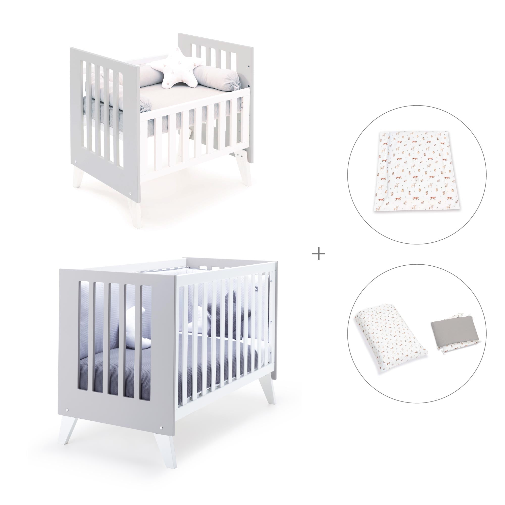 Minicuna y cuna todo en uno (7en1) blanca/gris · Nexo Tre Grey C187T-M7778
