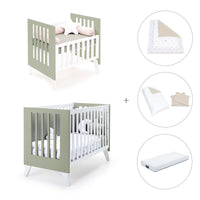 Minicuna y cuna todo en uno (7en1) blanca/verde-oliva · Nexo Tre Erba C187T-M7756
