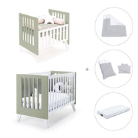 Minicuna y cuna todo en uno (7en1) blanca/verde-oliva · Nexo Tre Erba C187T-M7756