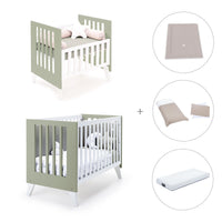 Minicuna y cuna todo en uno (7en1) blanca/verde-oliva · Nexo Tre Erba C187T-M7756