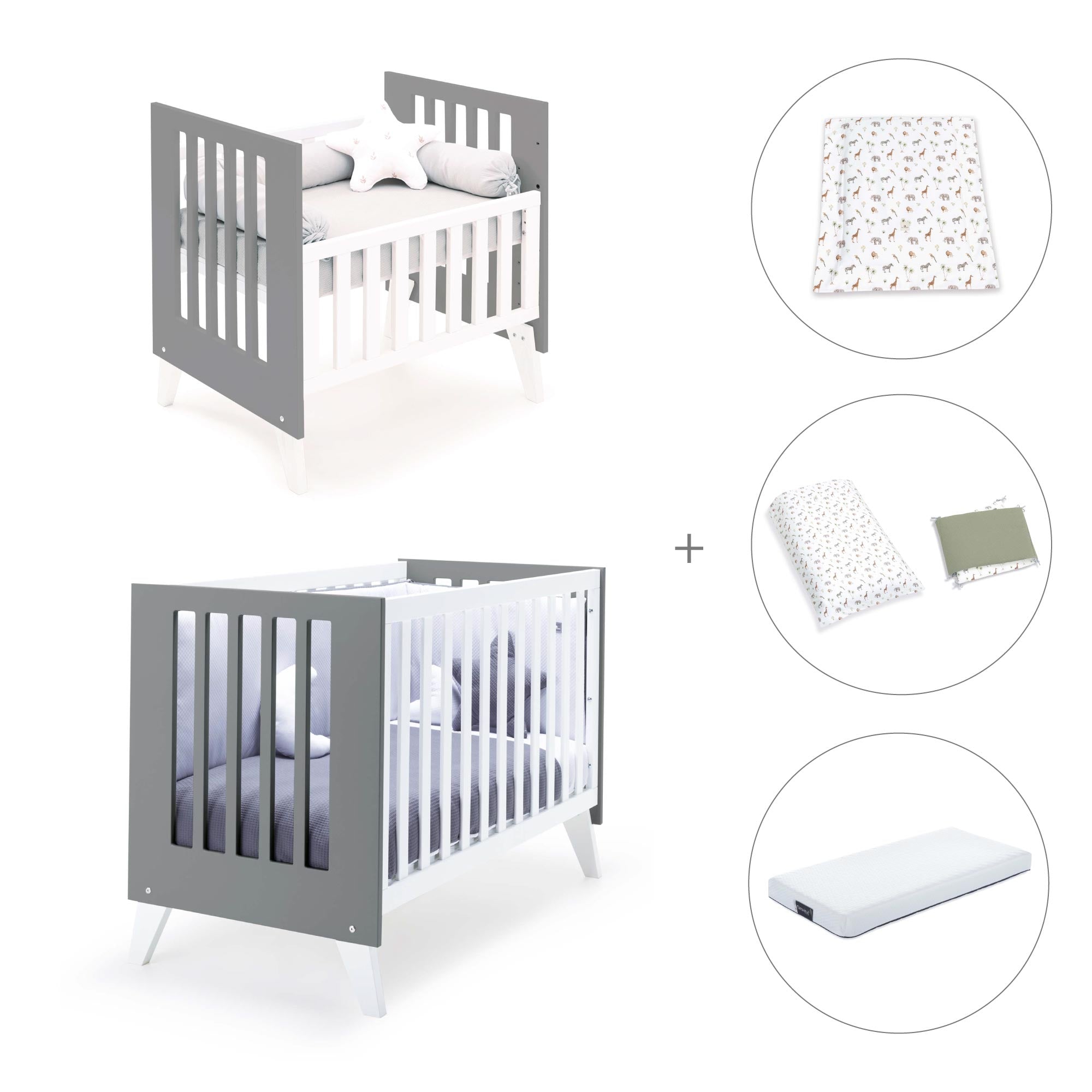 Minicuna y cuna todo en uno (7en1) blanca/antracita · Nexo Tre Antracita C187T-M7758
