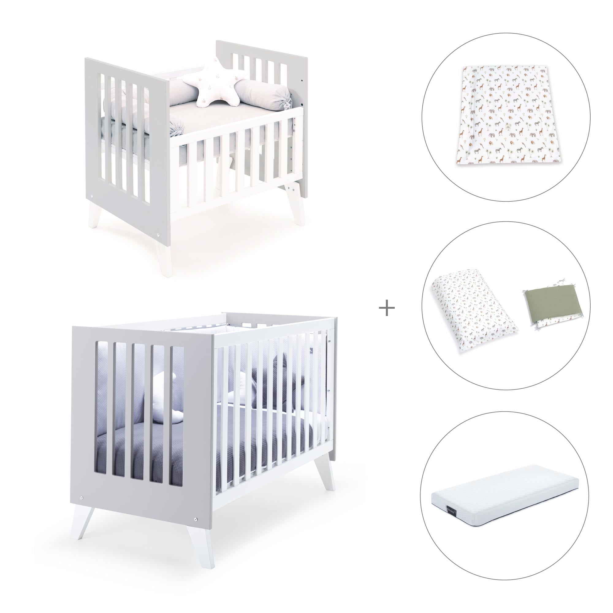 Minicuna y cuna todo en uno (7en1) blanca/gris · Nexo Tre Grey C187T-M7778