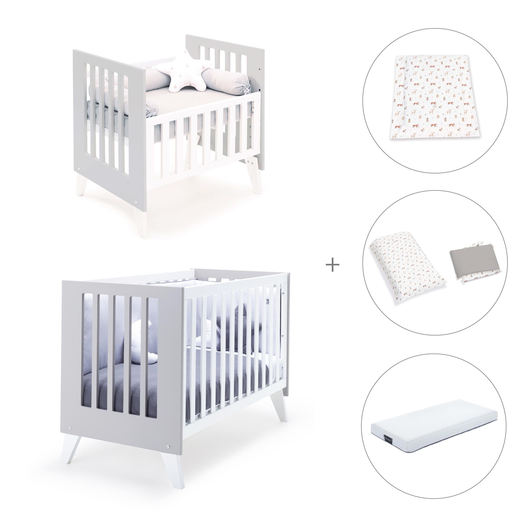 Minicuna y cuna todo en uno (7en1) blanca/gris · Nexo Tre Grey C187T-M7778