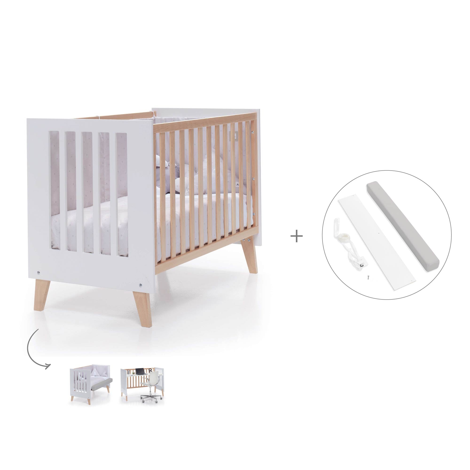 Cuna de colecho 60x120 cm (4en1) madera/blanca · Nexor Due White C187RD-M7795