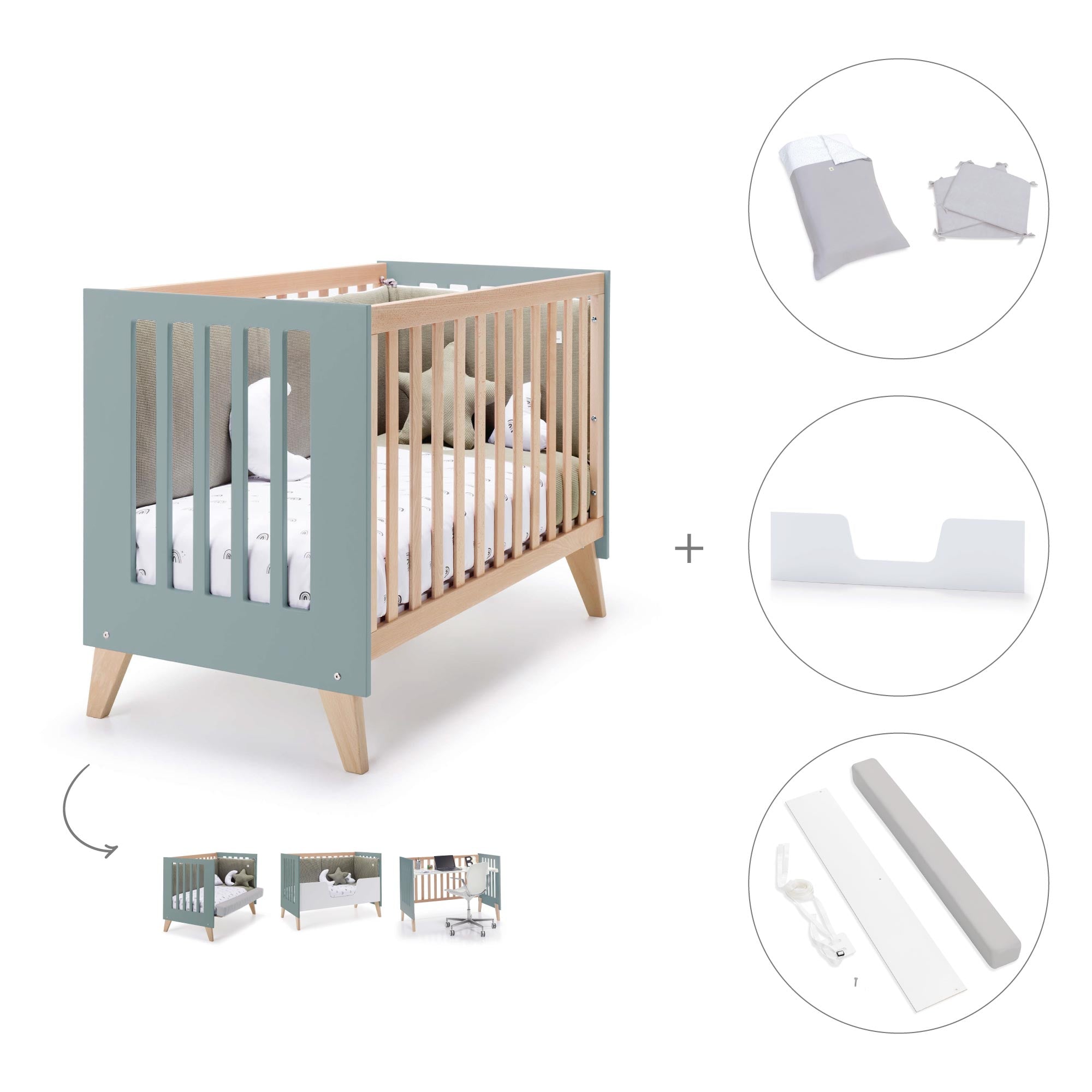 Cuna para colecho 60x120 cm (4en1) madera/eucalipto · Nexor Due Eucalyptus C187RD-M5795