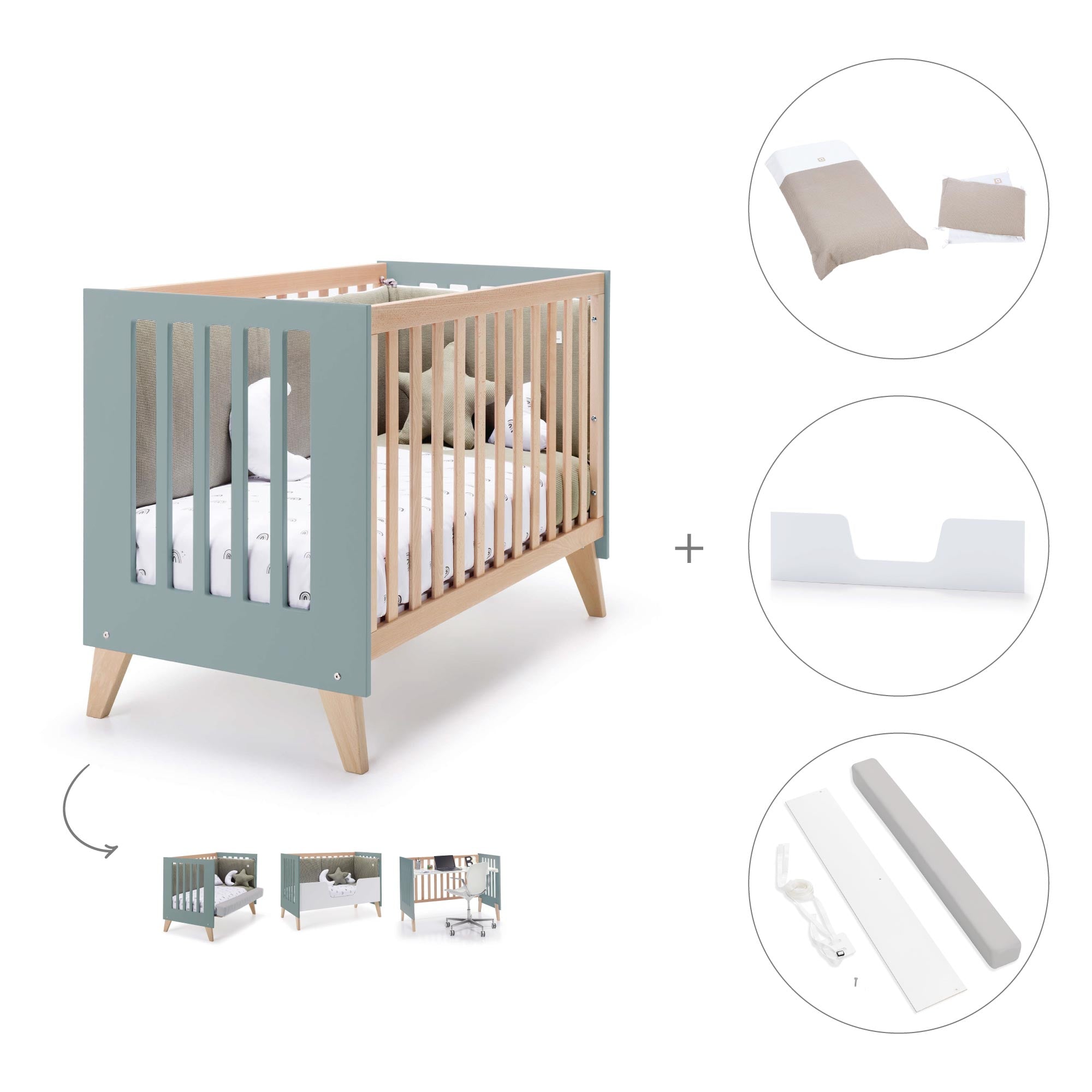 Cuna para colecho 60x120 cm (4en1) madera/eucalipto · Nexor Due Eucalyptus C187RD-M5795