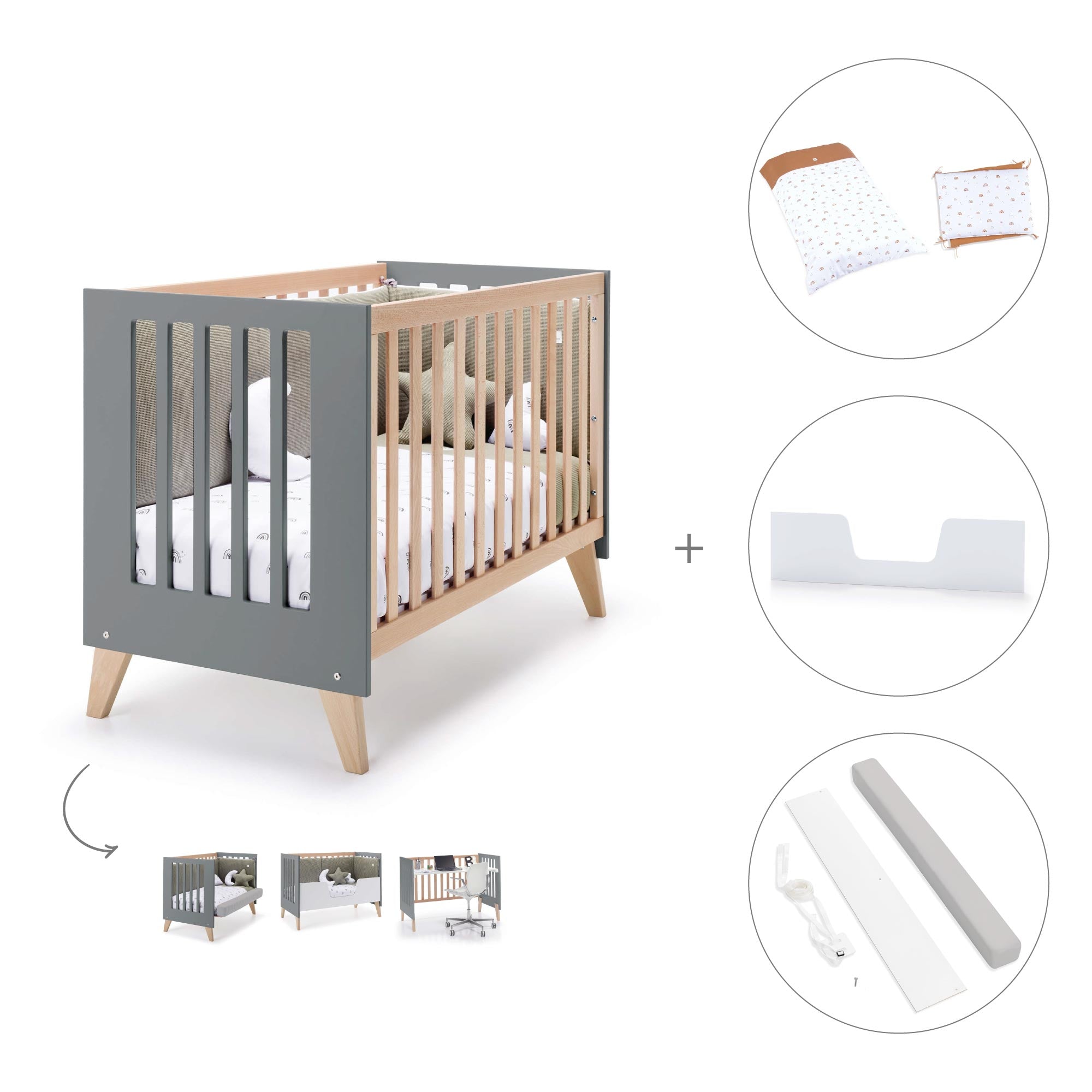 Cuna de colecho 60x120 cm (4en1) madera/antracita · Nexor Due Antracita C187RD-M5895