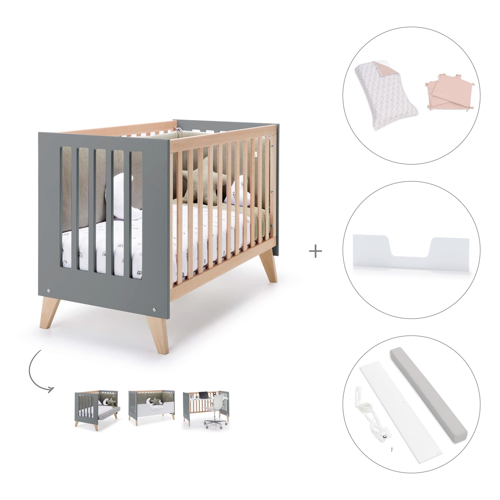 Cuna de colecho 60x120 cm (4en1) madera/antracita · Nexor Due Antracita C187RD-M5895