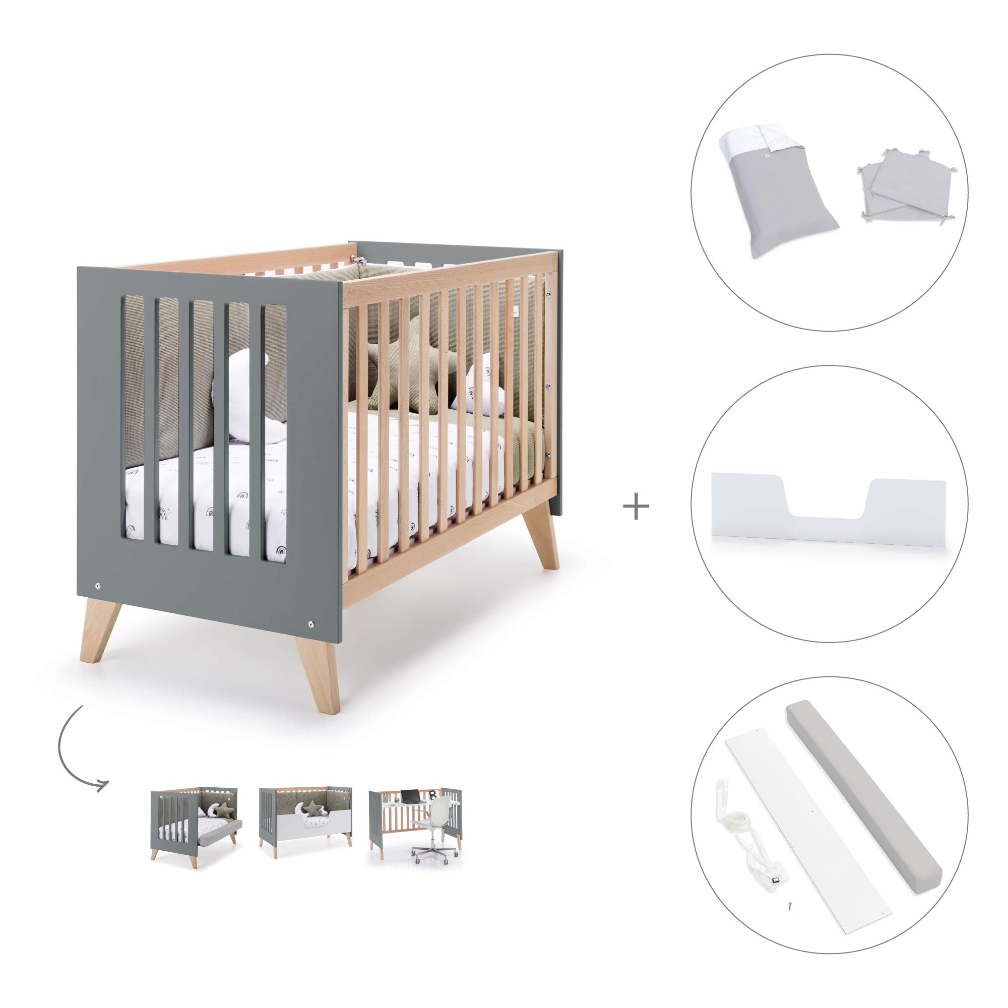 Cuna de colecho 60x120 cm (4en1) madera/antracita · Nexor Due Antracita C187RD-M5895
