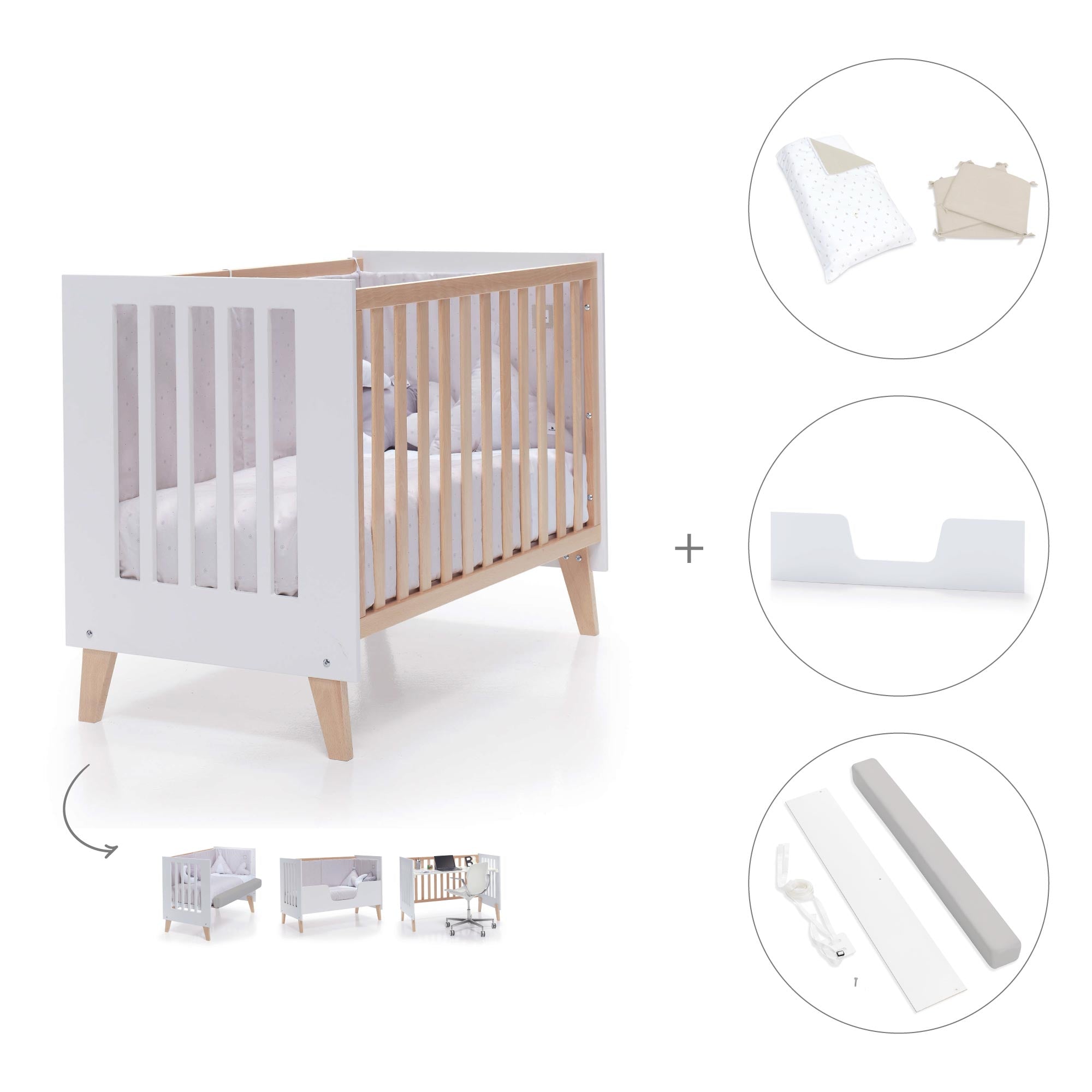 Cuna de colecho 60x120 cm (4en1) madera/blanca · Nexor Due White C187RD-M7795