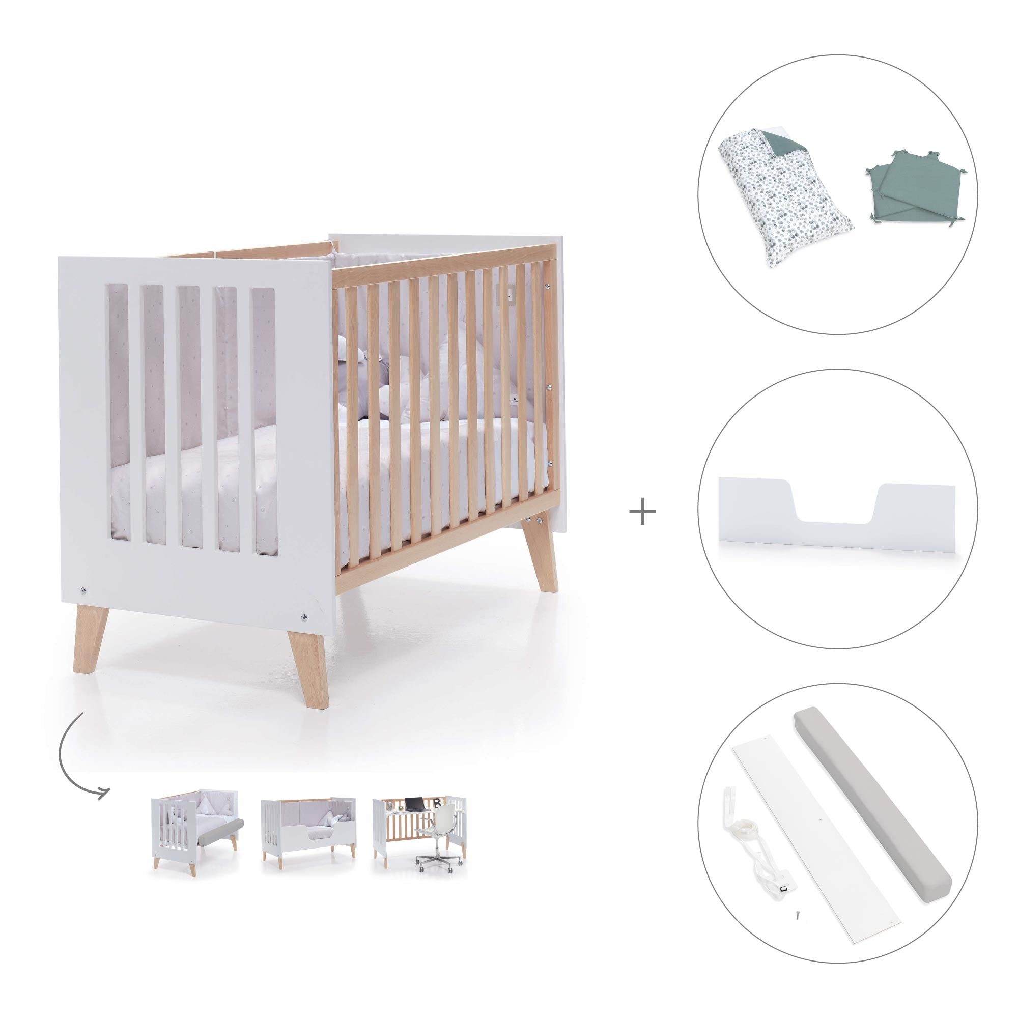 Cuna de colecho 60x120 cm (4en1) madera/blanca · Nexor Due White C187RD-M7795