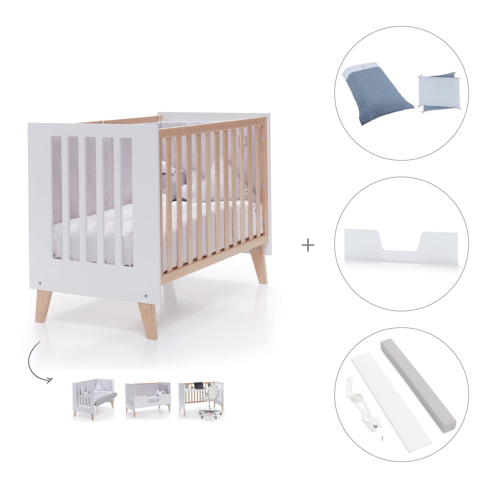 Cuna de colecho 60x120 cm (4en1) madera/blanca · Nexor Due White C187RD-M7795