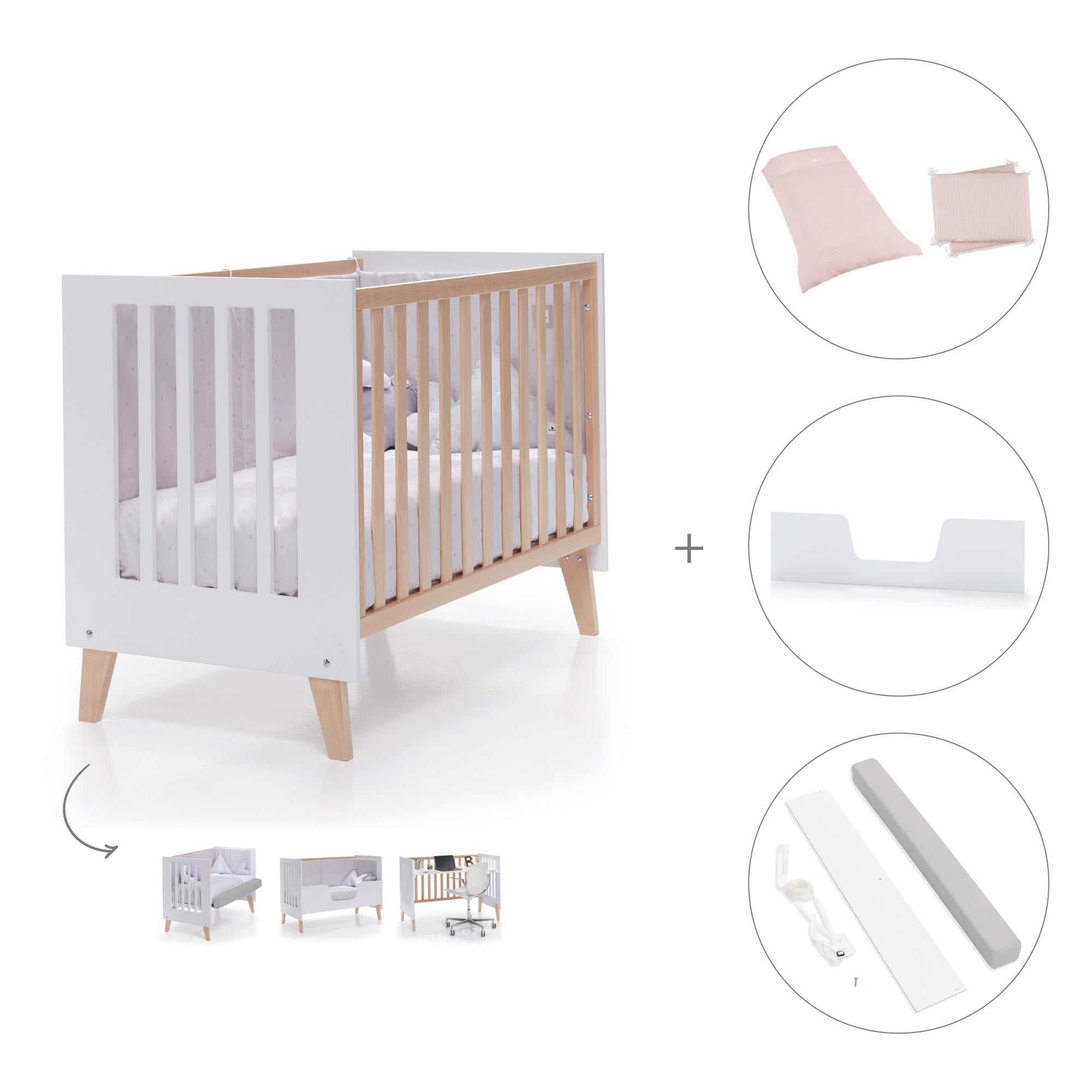 Cuna de colecho 60x120 cm (4en1) madera/blanca · Nexor Due White C187RD-M7795