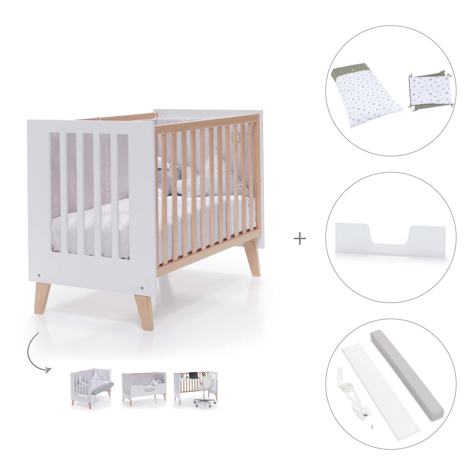 Cuna de colecho 60x120 cm (4en1) madera/blanca · Nexor Due White C187RD-M7795